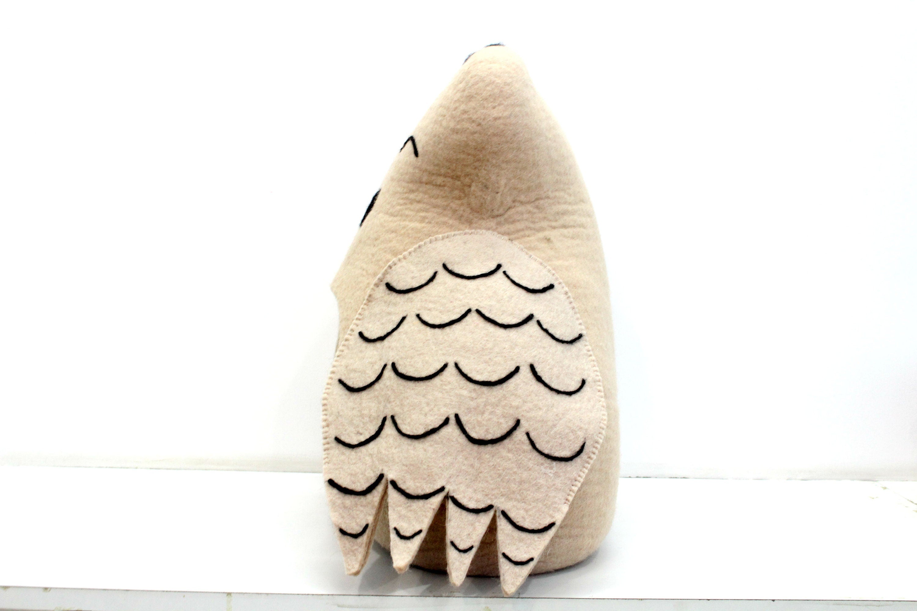 Wool Felted Cat Bed – Beige Owl Design, Pet Cave