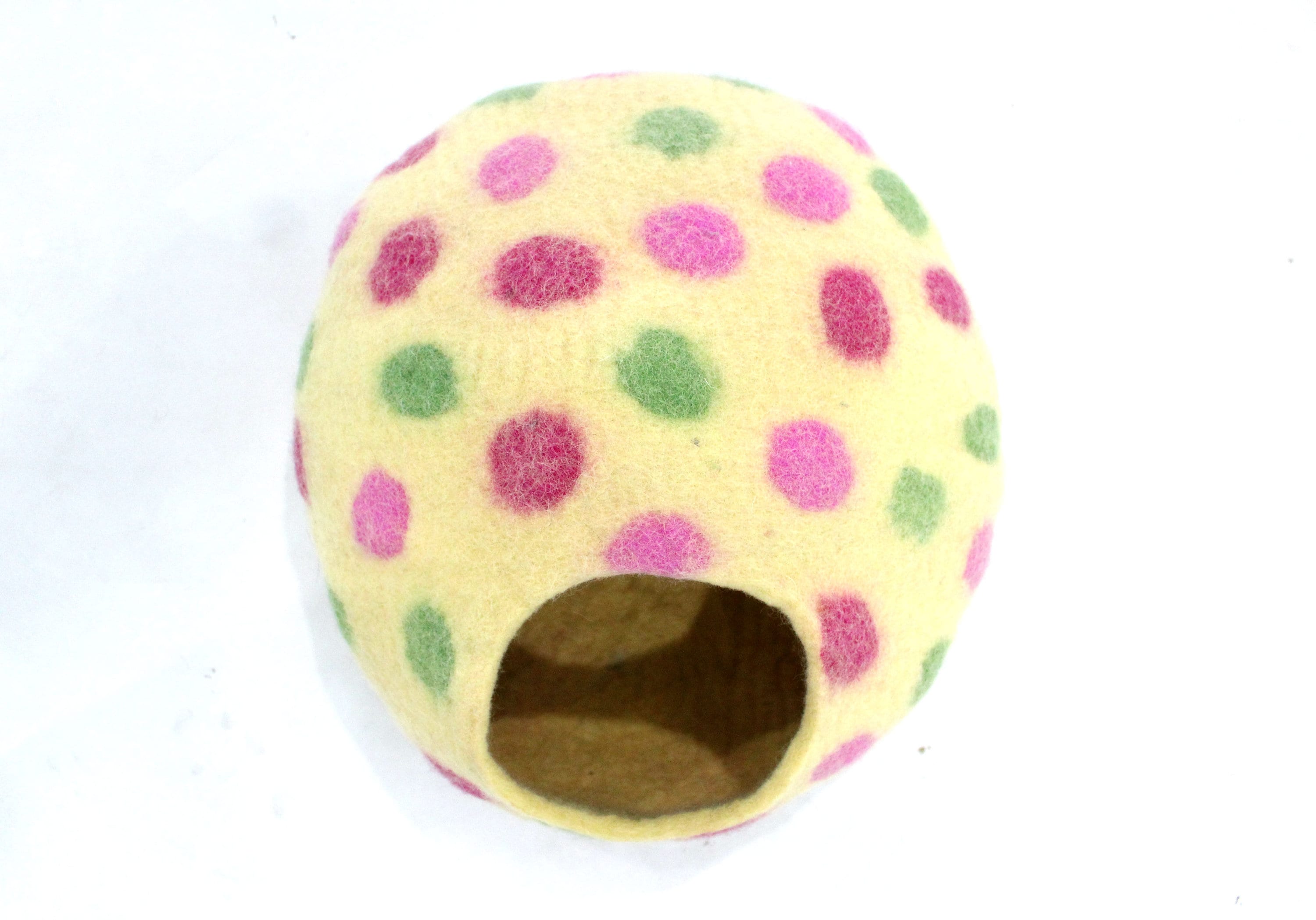 Handmade Wool Felt Cat Bed – Polka Dot Kitty House, Modern Pet Furniture