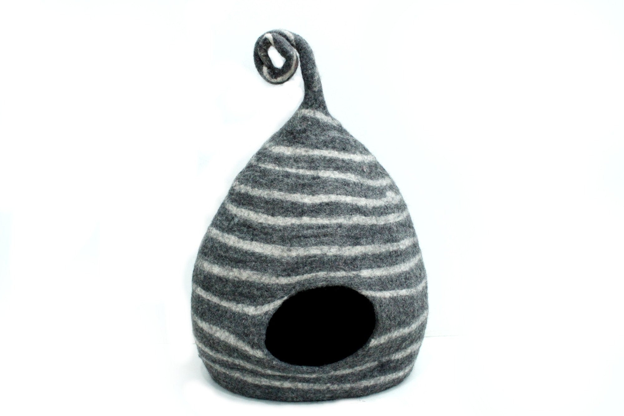 Striped Felt Cat Cave - Handmade Wool Pet Bed
