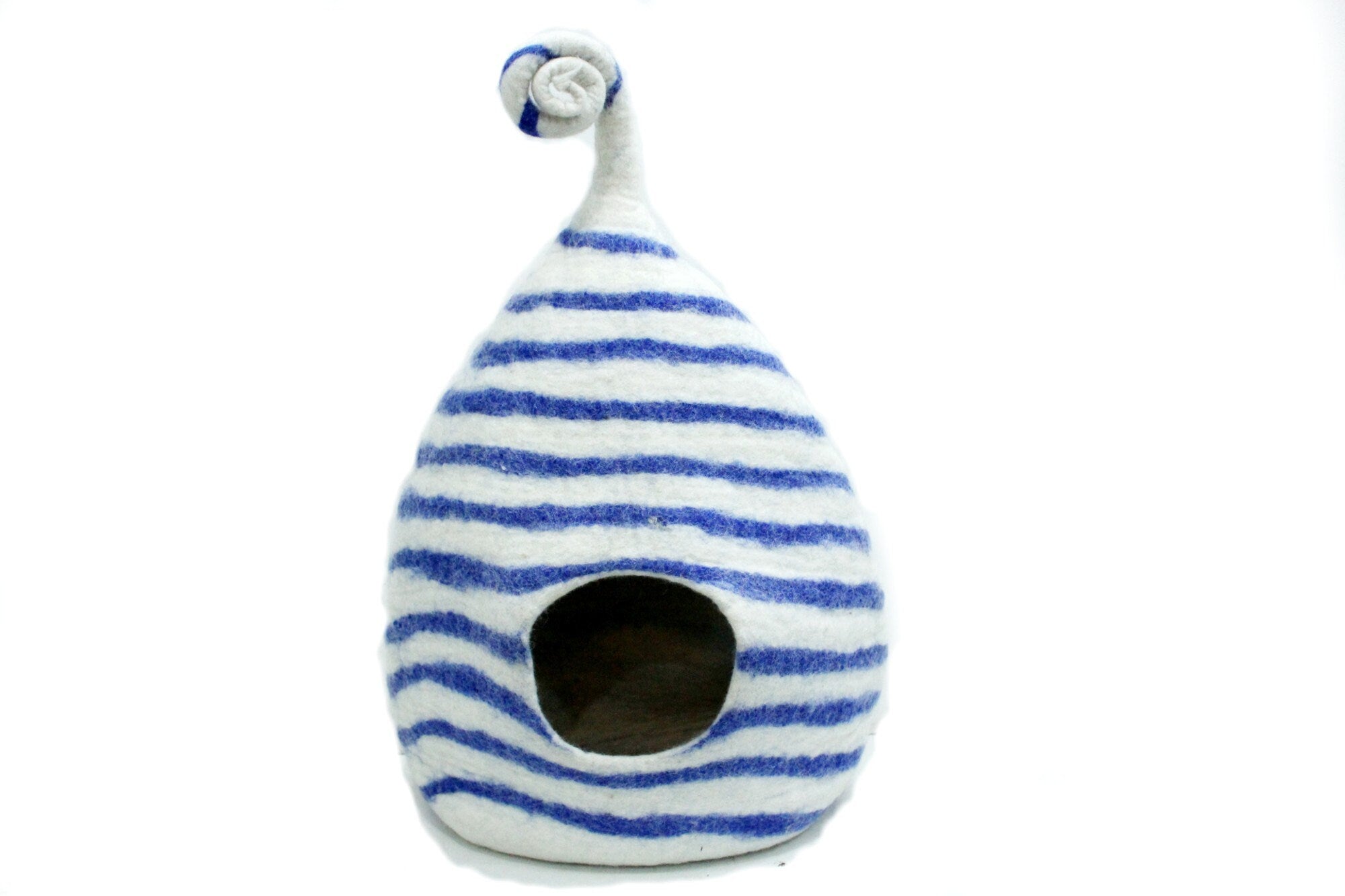 Striped Felt Cat Cave - Handmade Wool Pet Bed