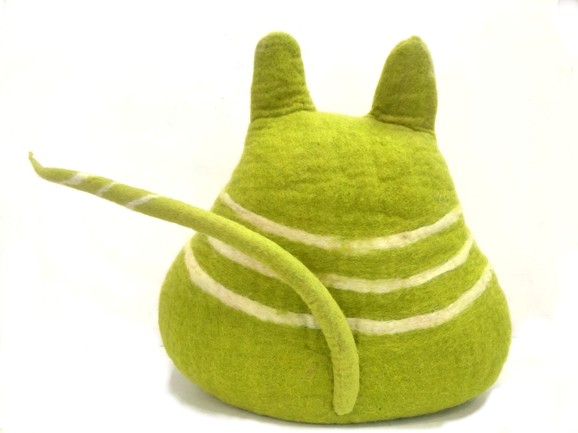 Cuccia per gatti in feltro di lana fatta a mano - Design a testa di gatto verde