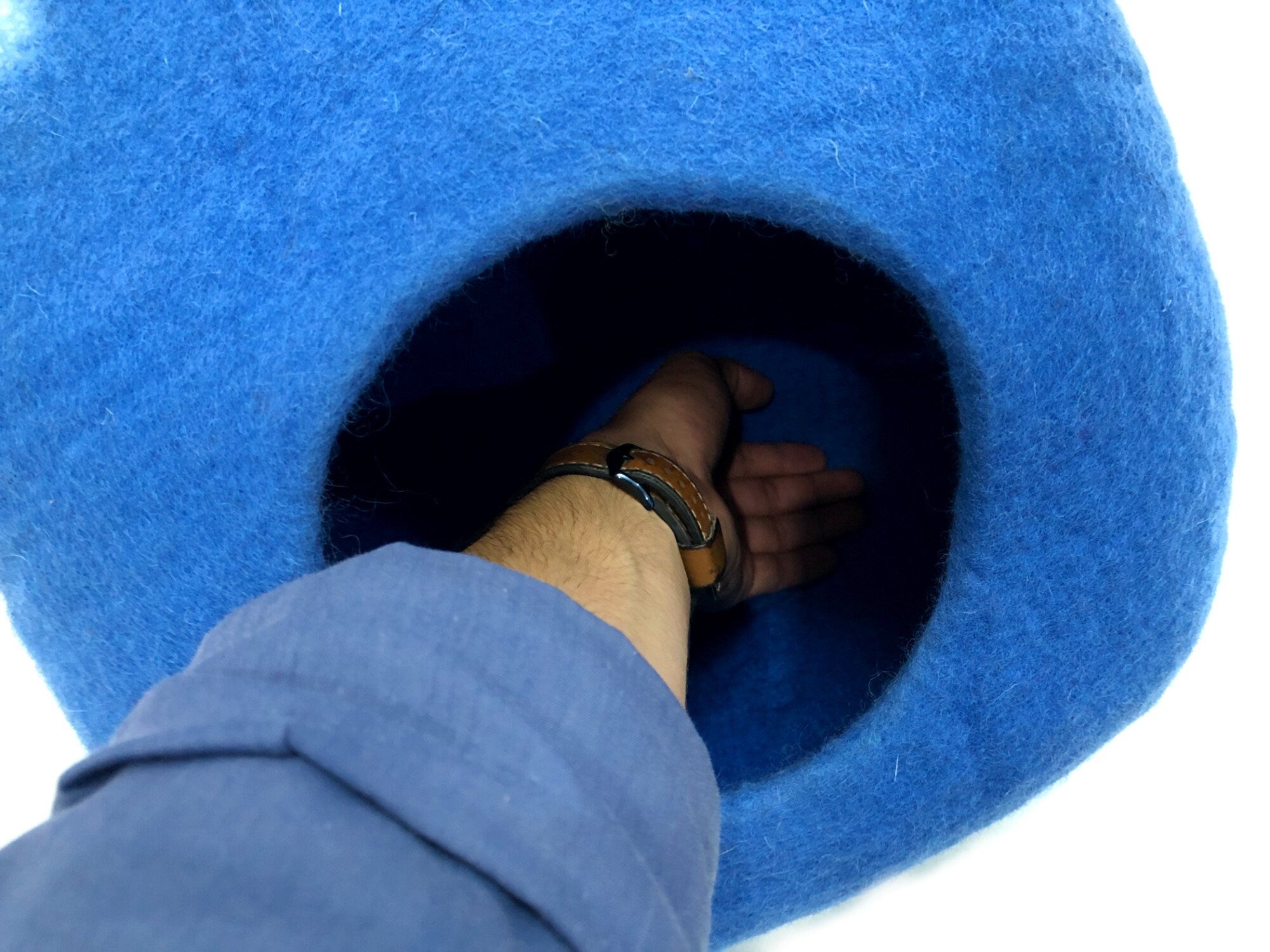 Blue Square Felt Cat Cave With Ear - Cozy Bed For Pet - Handmade Pet Furniture