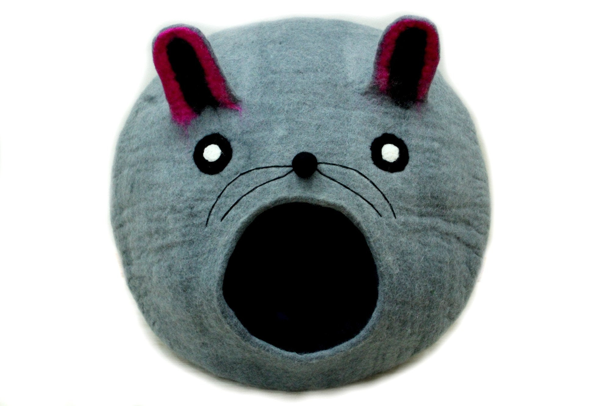Handmade Wool Felt Cat Cave Bed – Gray Cat Head Pet House