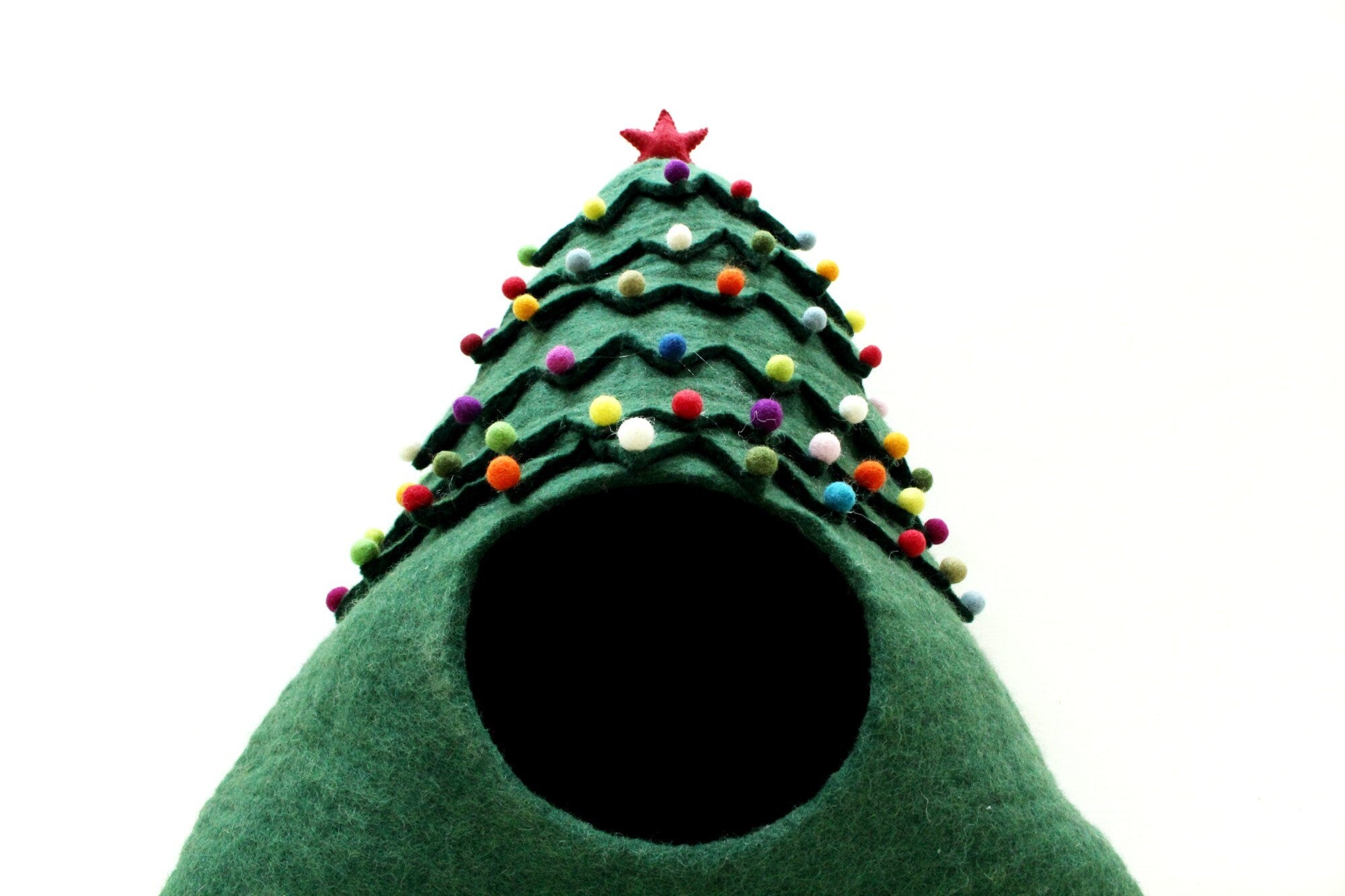 Handmade Christmas Tree Felt Cat Cave - Modern Design Wool Kitty Bed - Cat Lover Gift - Charming Pet Bed - Christmas Gift For Your Pet
