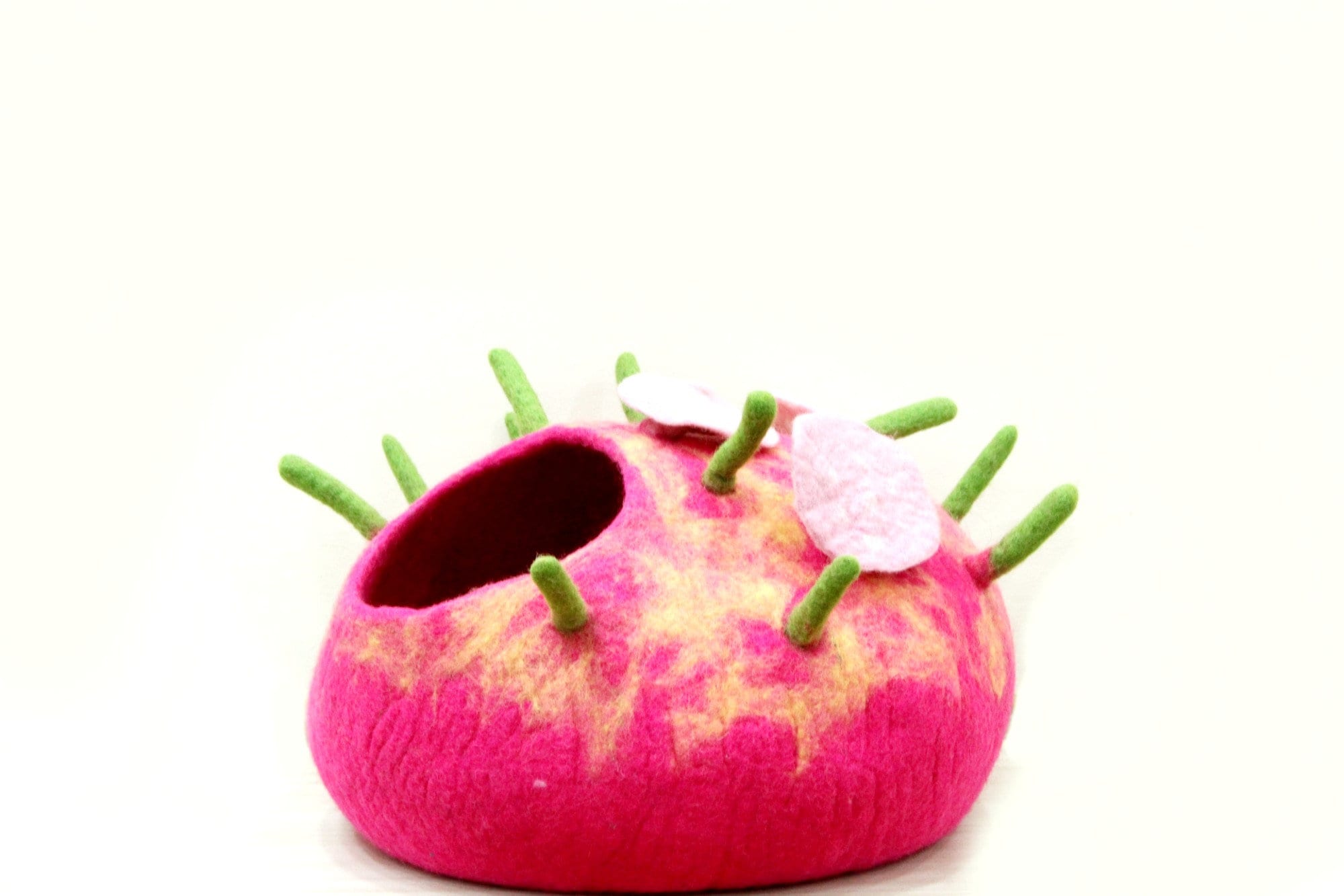 Pink Toadstool Felt Cat Cave - Handmade Kitty Warmer - Felt Kitty House - Wool Pet Bed - Felted Pet House - Cat Cave Bed