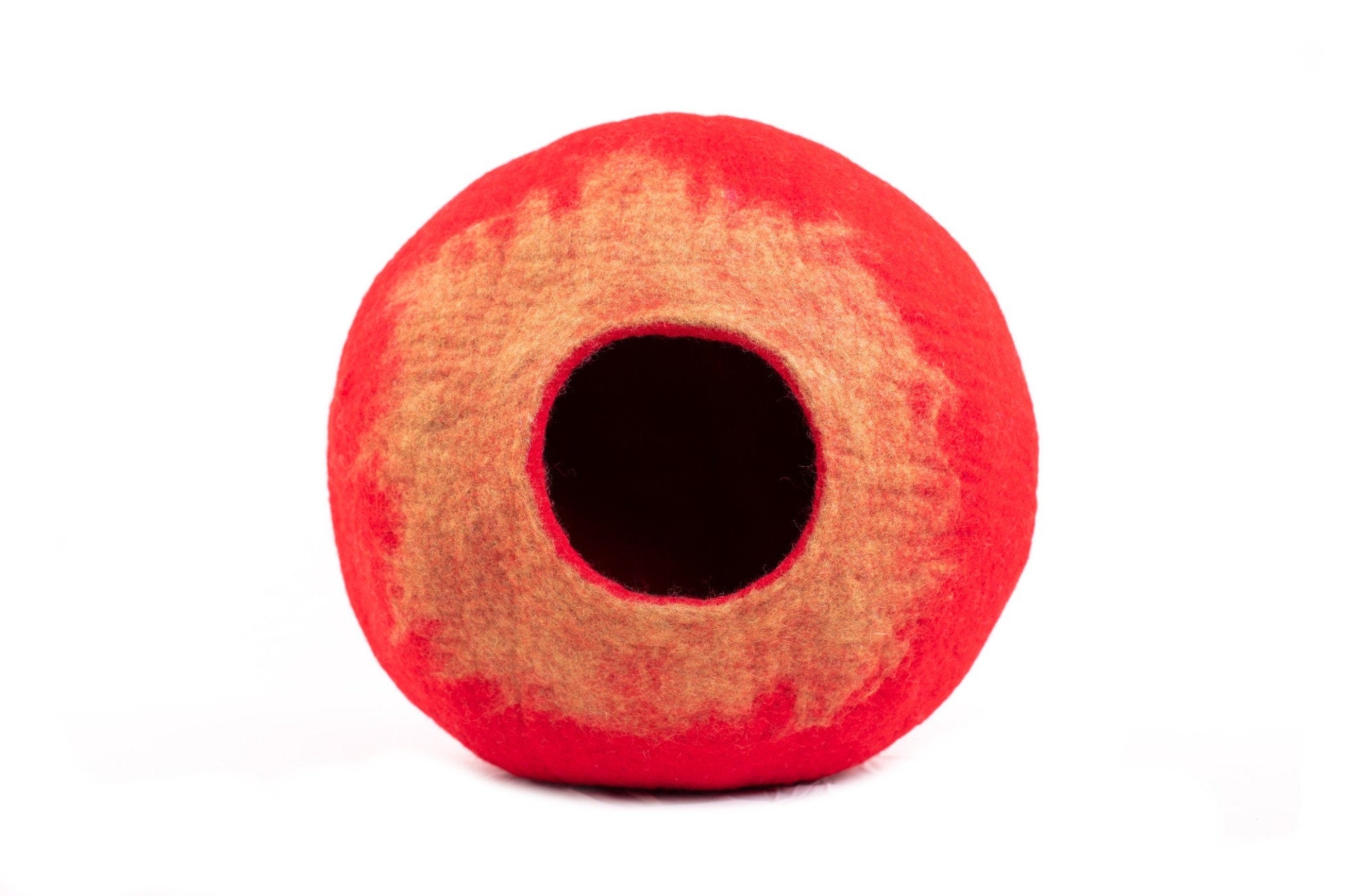 Red Ombre Felt Cat Cave- Wool Pet House- Cat House: Made Using 100% Pure Wool- Handmade Wool Felted Bed- Gifts For Pet And Pet Lovers