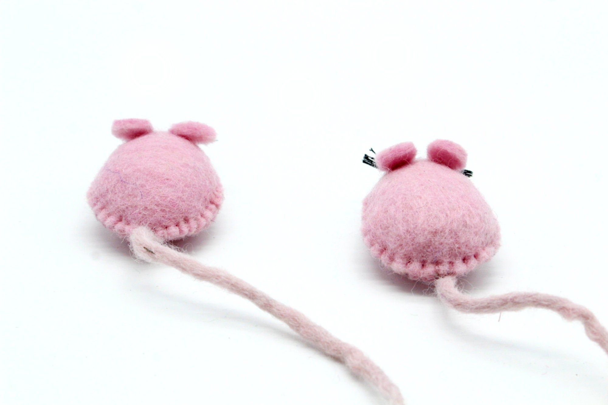 2 Pcs - Felt Pink Mouse Toy - Kids Toy - Felt Play Ornament - Eco-Friendly - Interactive Animal Teaser - Kitten House
