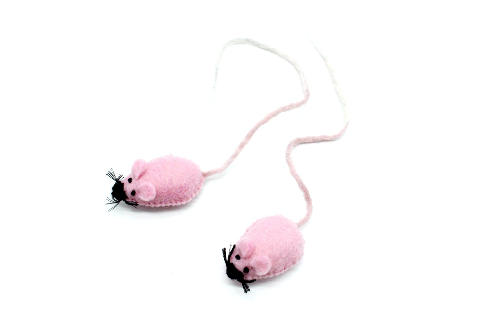 2 Pcs - Felt Pink Mouse Toy - Kids Toy - Felt Play Ornament - Eco-Friendly - Interactive Animal Teaser - Kitten House