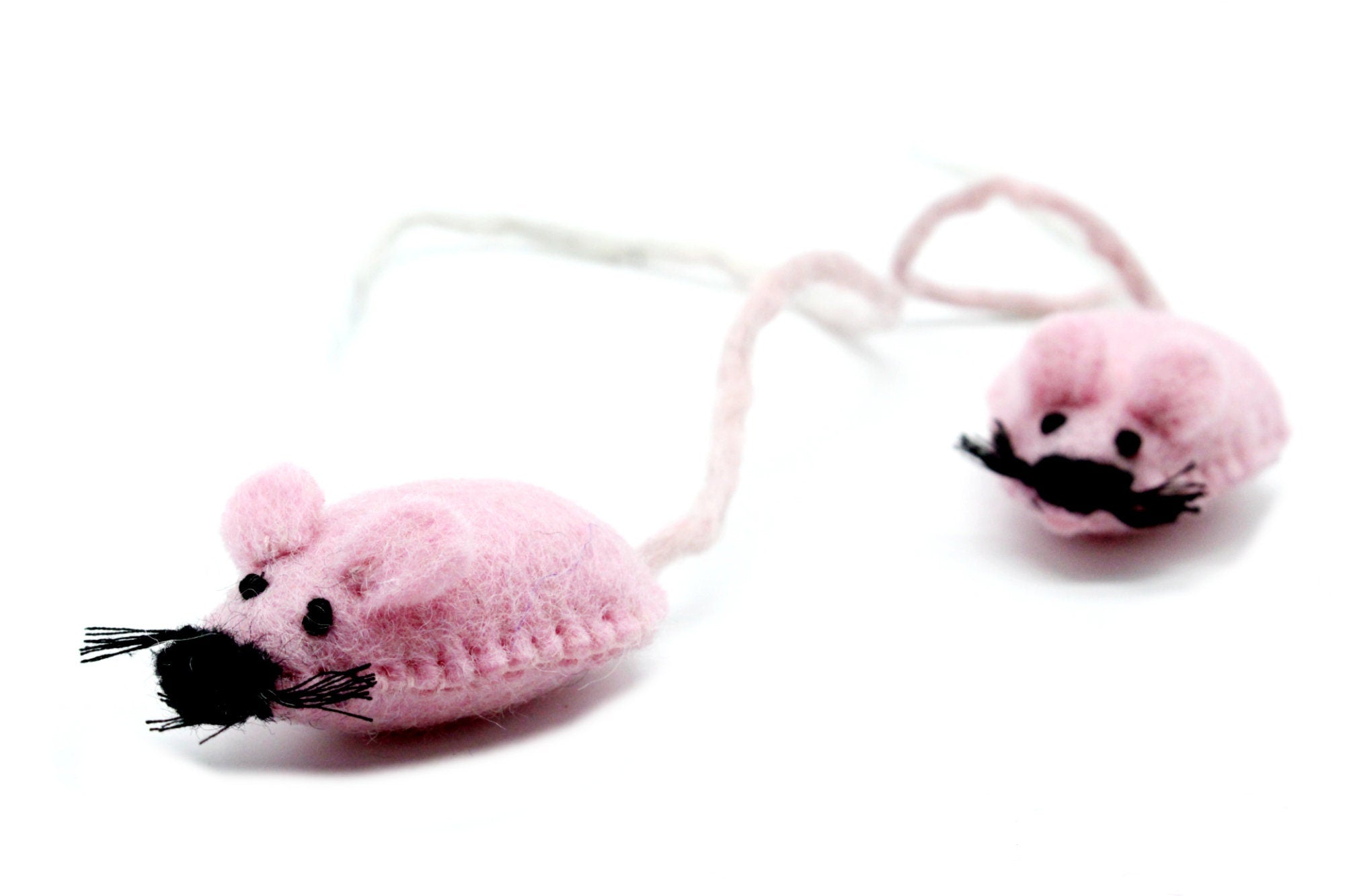 2 Pcs - Felt Pink Mouse Toy - Kids Toy - Felt Play Ornament - Eco-Friendly - Interactive Animal Teaser - Kitten House
