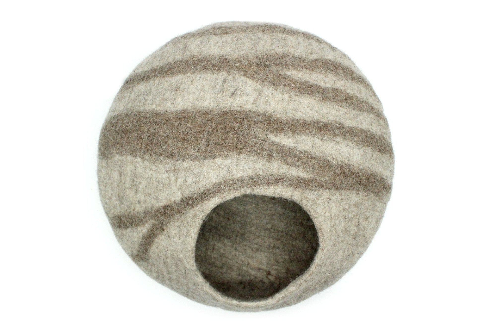 Light Gray Stone Wool Cat Bed, Round Pet Bed- Wool Pet Bed- Kitty Bed- Premium Cozy Felt Cat Cave