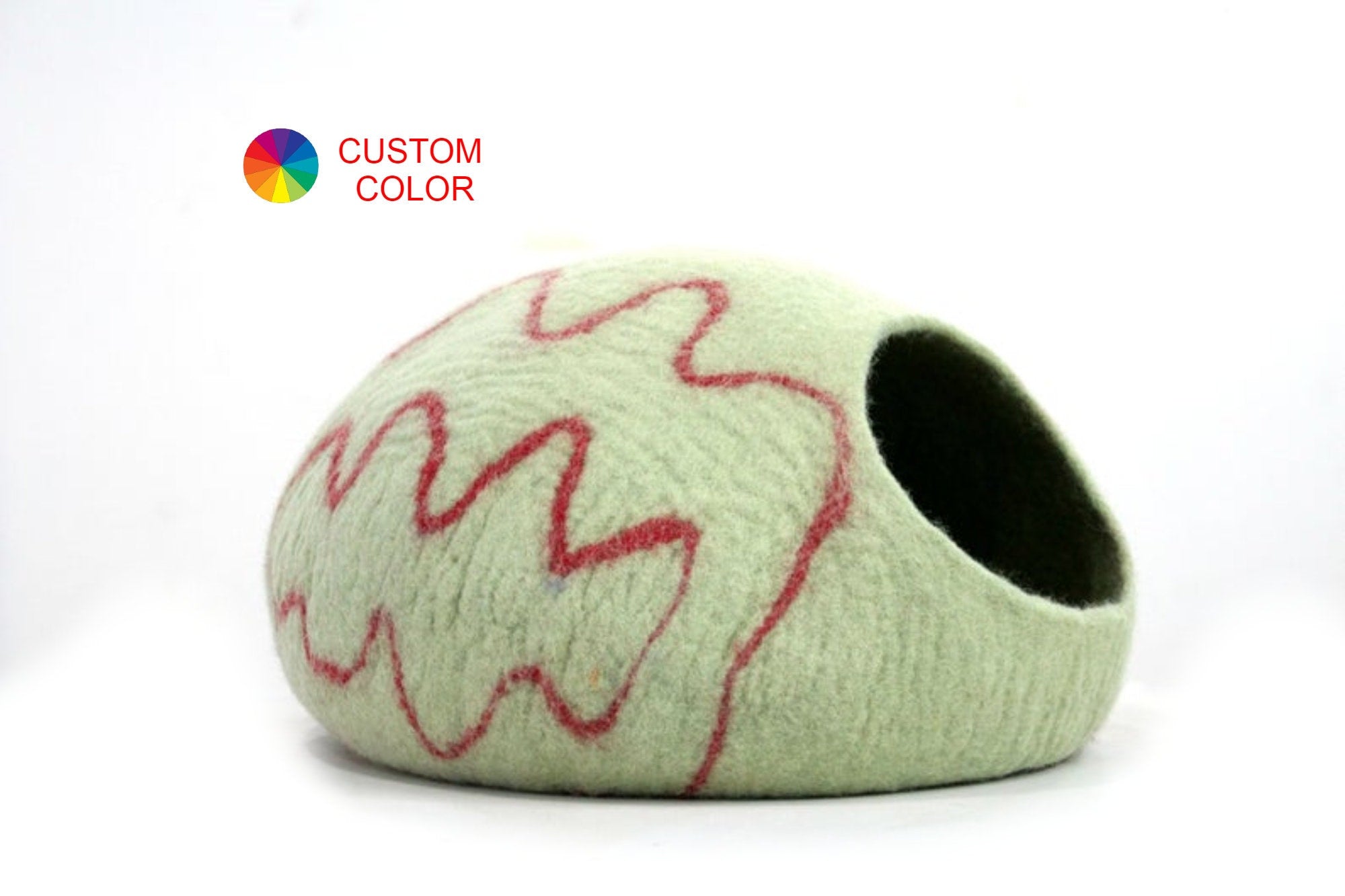 Mint Green Wool Felt Cat Cave – Eco-Friendly Pet Bed