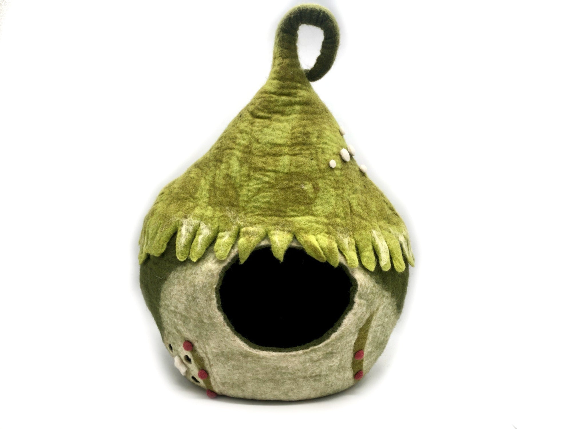 Felted Hideaway - Cozy Kitty Bed - Felt Cat Cocoon - Felted Cozy Pet House - Pet Bed - Dome Kitty Basket