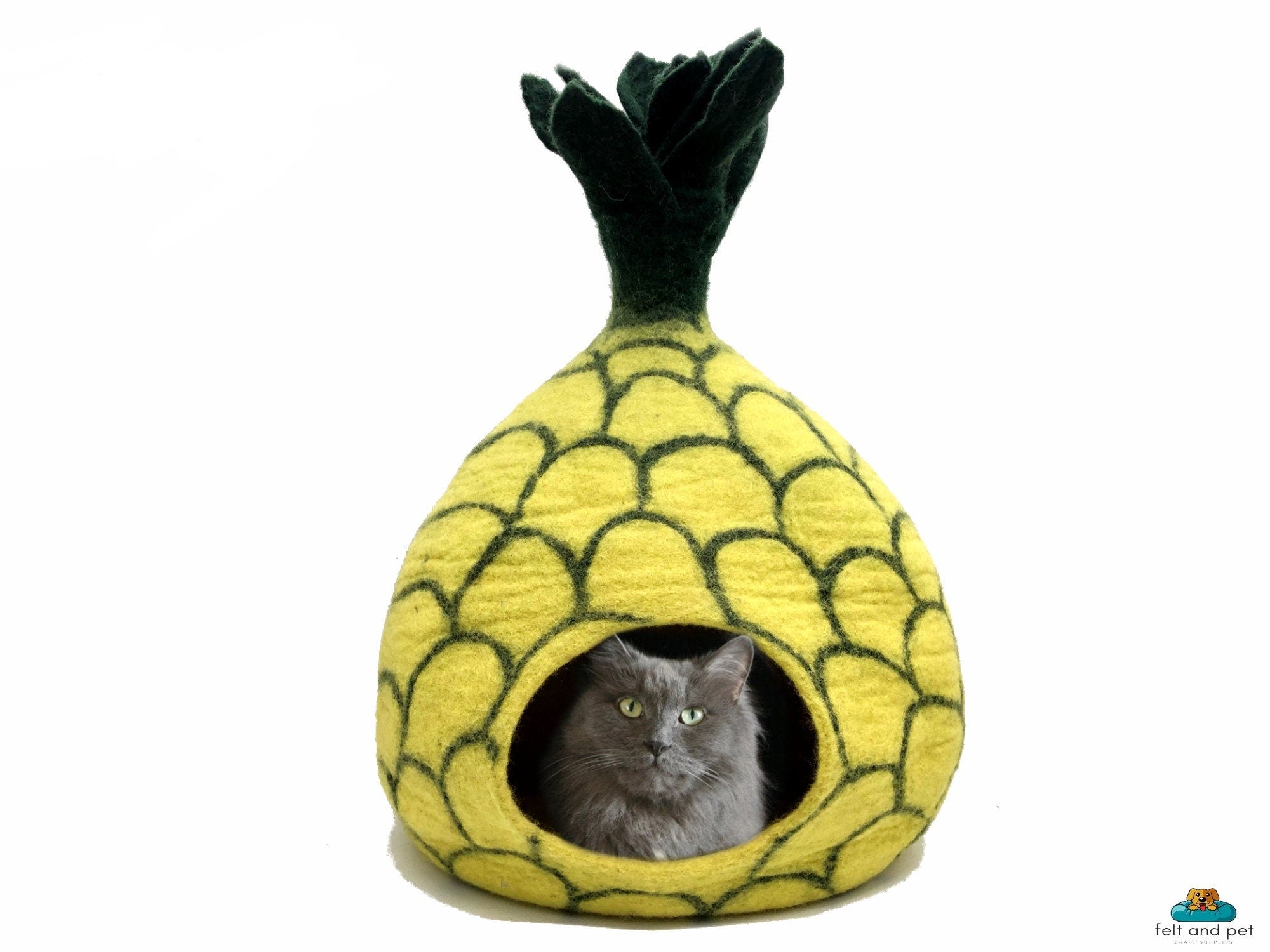 Pineapple Shaped Handmade Felt Cat Cave- Wool Cat Bed Using 100% Pure Wool - Pet Bedding - Modern Pet Furniture