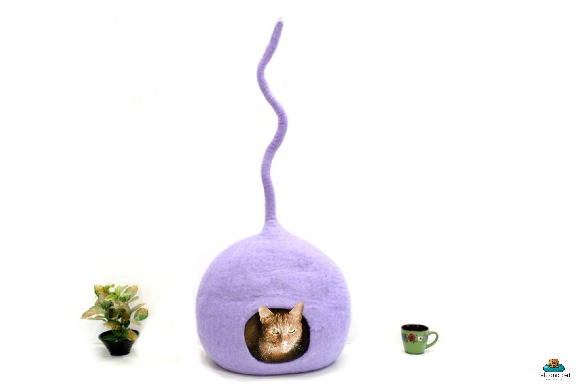 Felt Cat Cave – Purple Wool Pet Bed, Handmade in Nepal