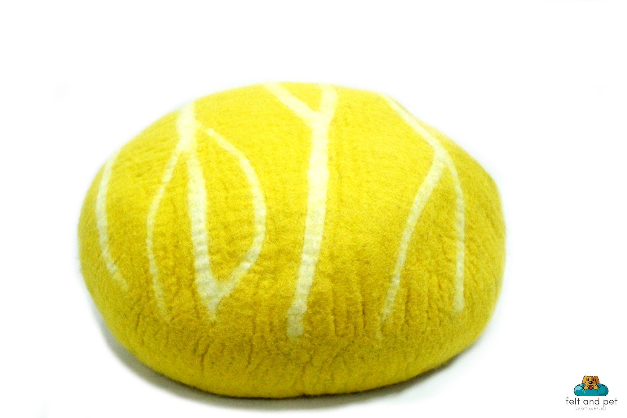 Hand-Felted Wool Cat Cave – Yellow with White Stripes