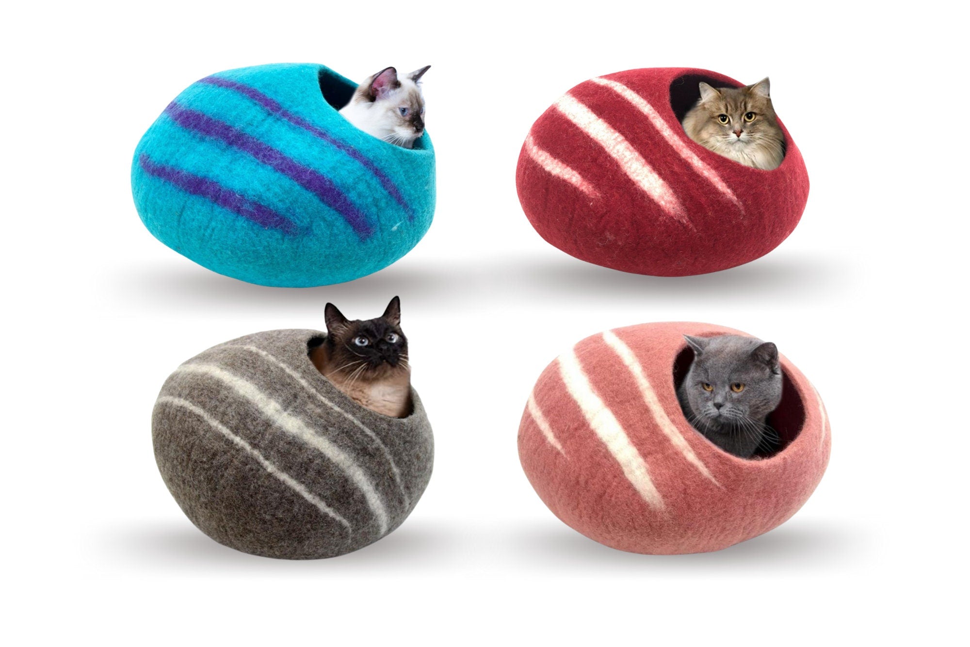 Organic Wool Felt Cat Caves - Felt Pet Bed - Wool Bed For Pets - No Harmful Chemicals - Handmade Cat Cave - Choose Your Own - Gifts