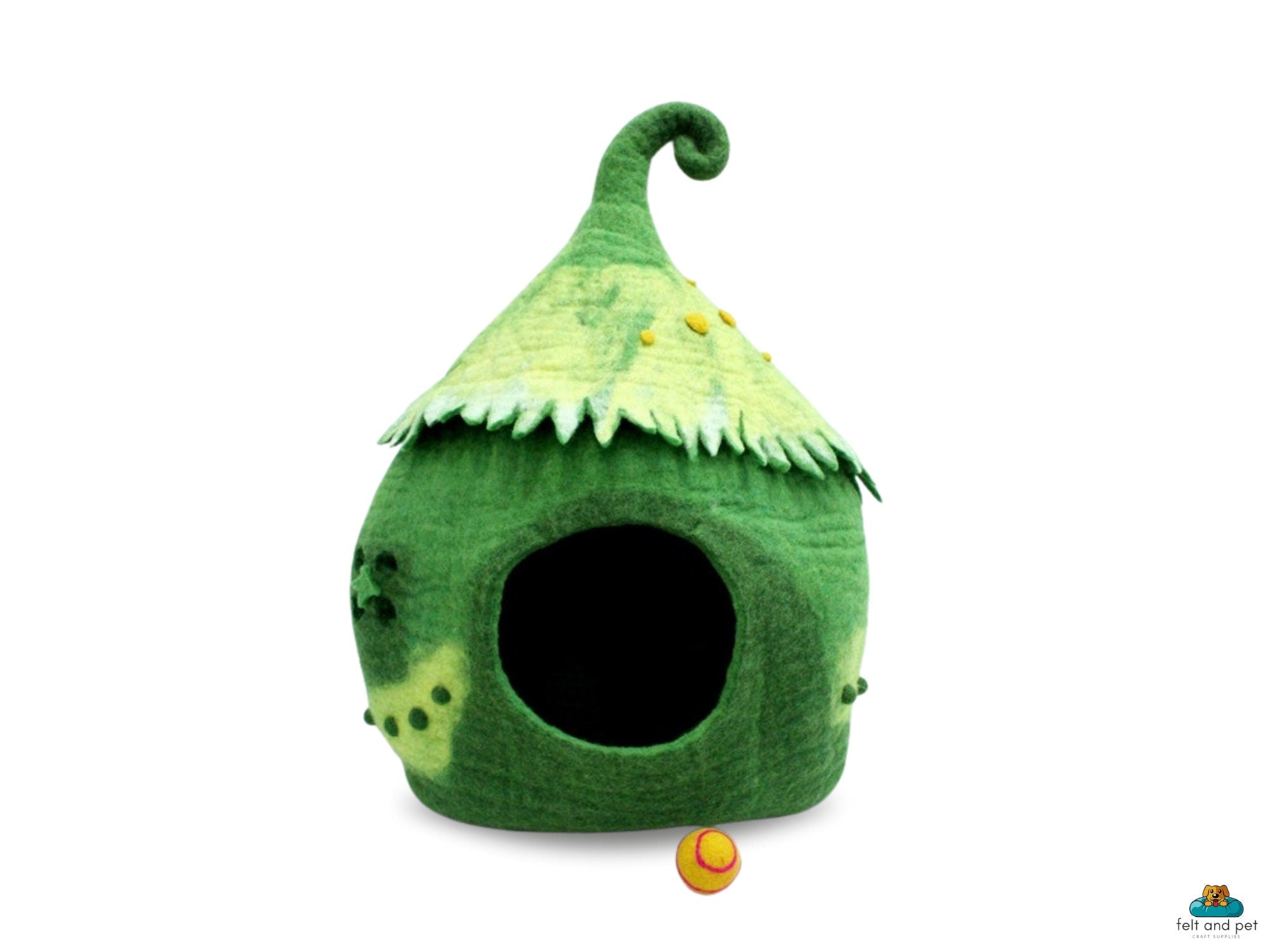 Handmade Green Felt Cat Cave - Wool Cat Cave - Pet House - Felt Kitty Bed - Kitty Basket - Pet Vessel