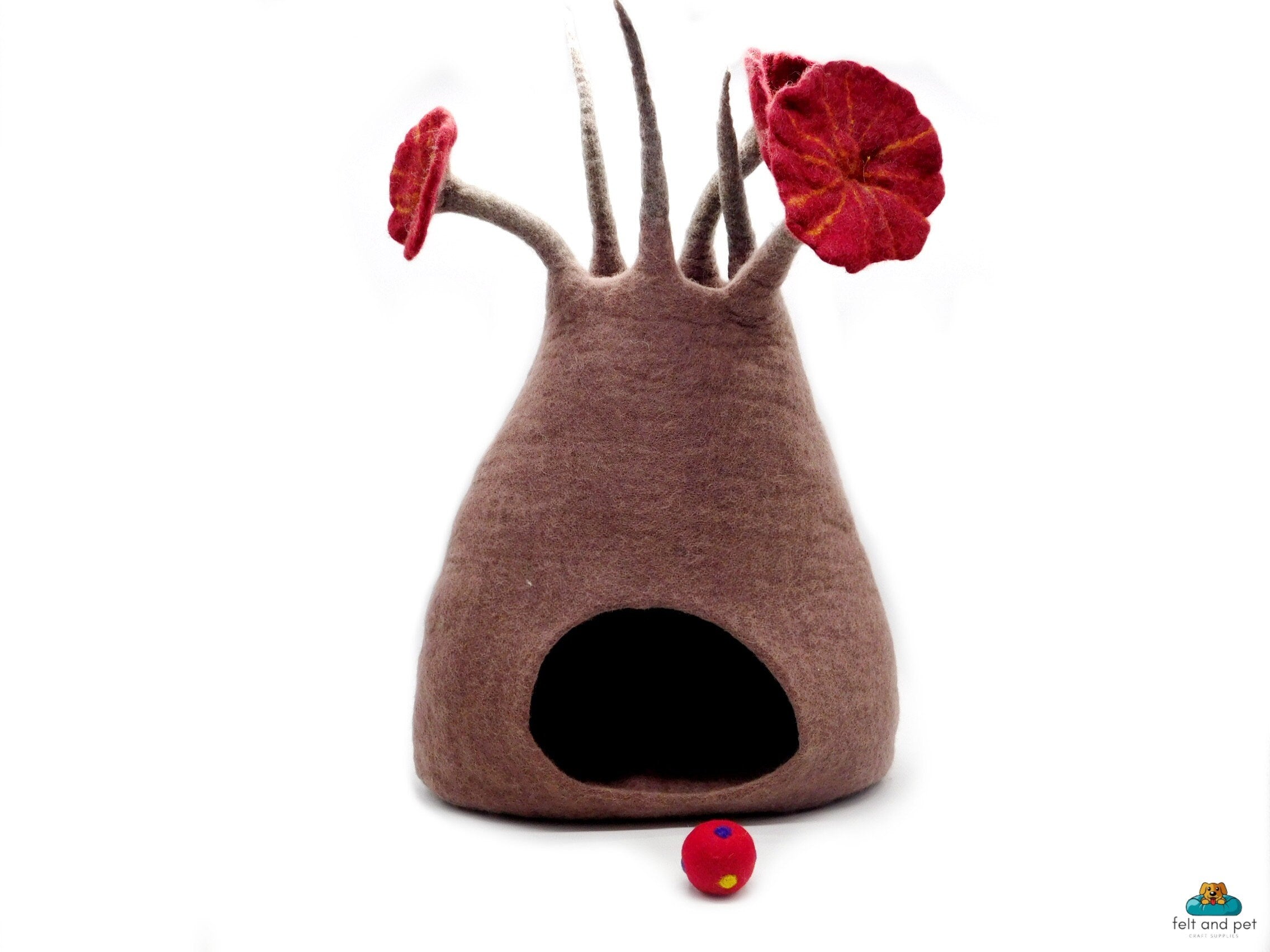 Wild Flower Felt Cat Cave - Modern Design Pet House - Comfy Wool And Floral Designed Cat Cave - Gift