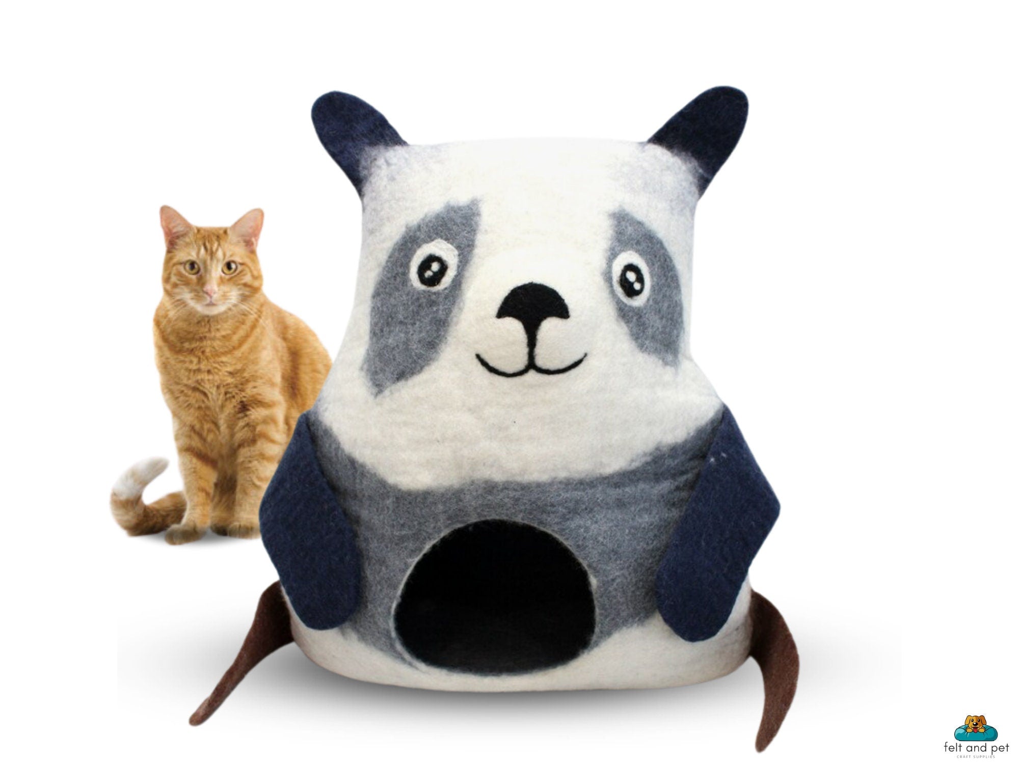 Felt Cat Cave – Handmade Panda Design Pet Bed