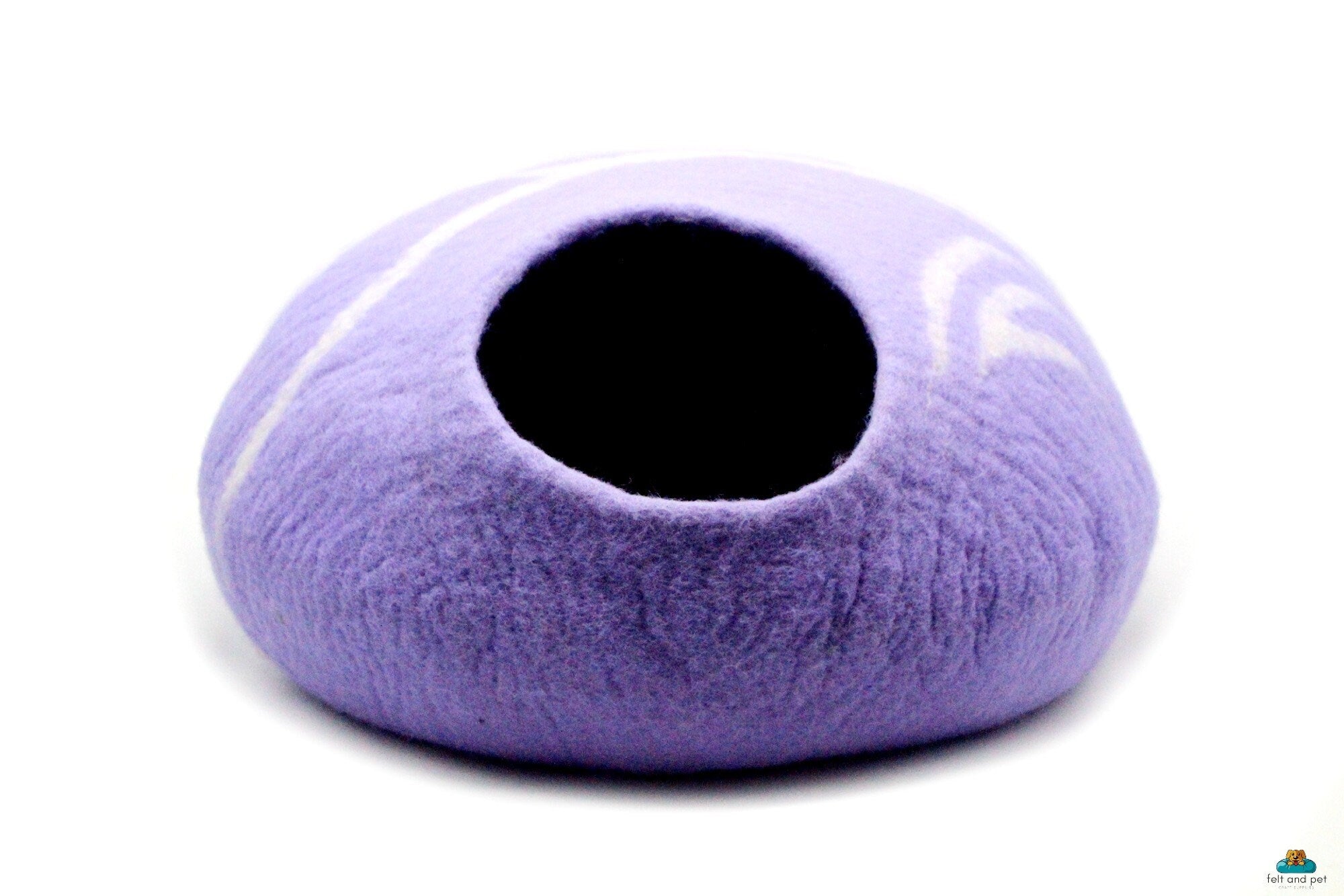 Felt Cat Cave (Purple) | Round Stripe Design Kitty Bed| Warm, Cozy & Sustainable Hideaway for your pet! Handmade Cathouse