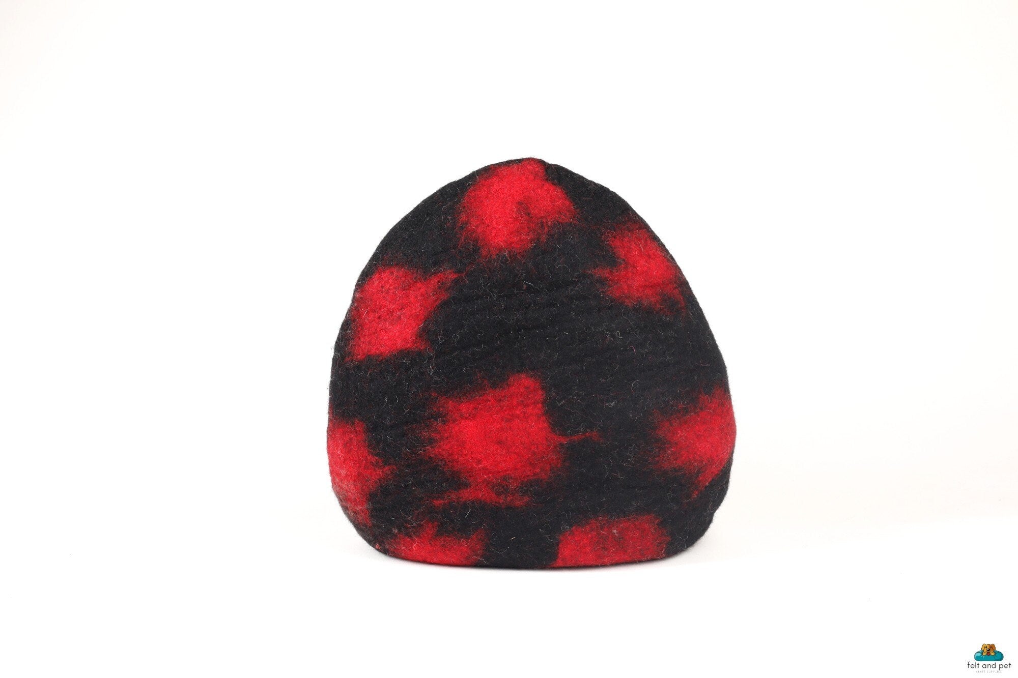 Black with Red Spot Cat Cave Bed - Polka Dot Wool Cocoon - Kitty Warmer - Kitty Nest - Cat Woolen House