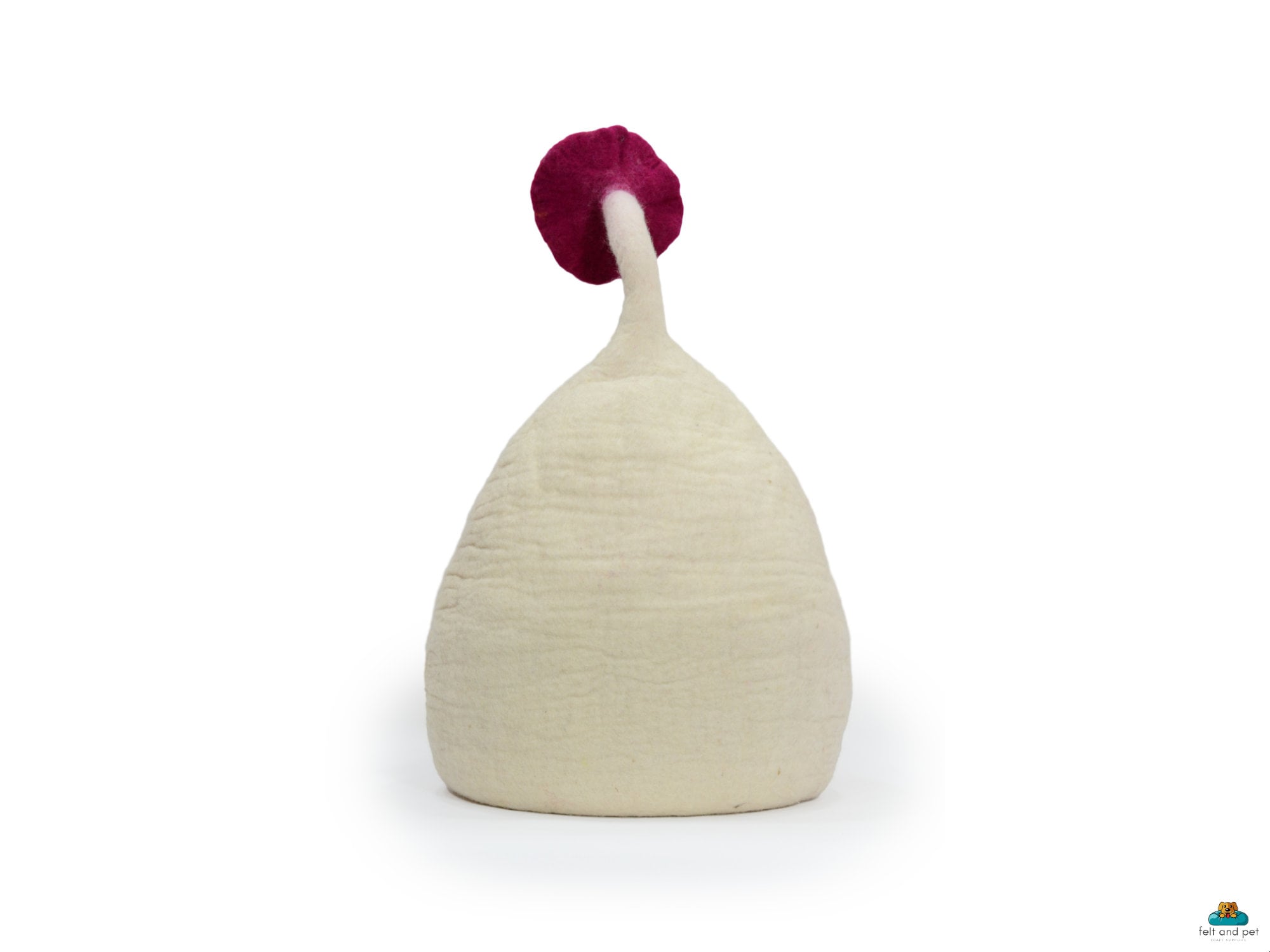 Felt Cat Cave - White Tear Drop with Dot - Pet Furniture - Cat Nap Cocoon- Eco Friendly Pet Bed