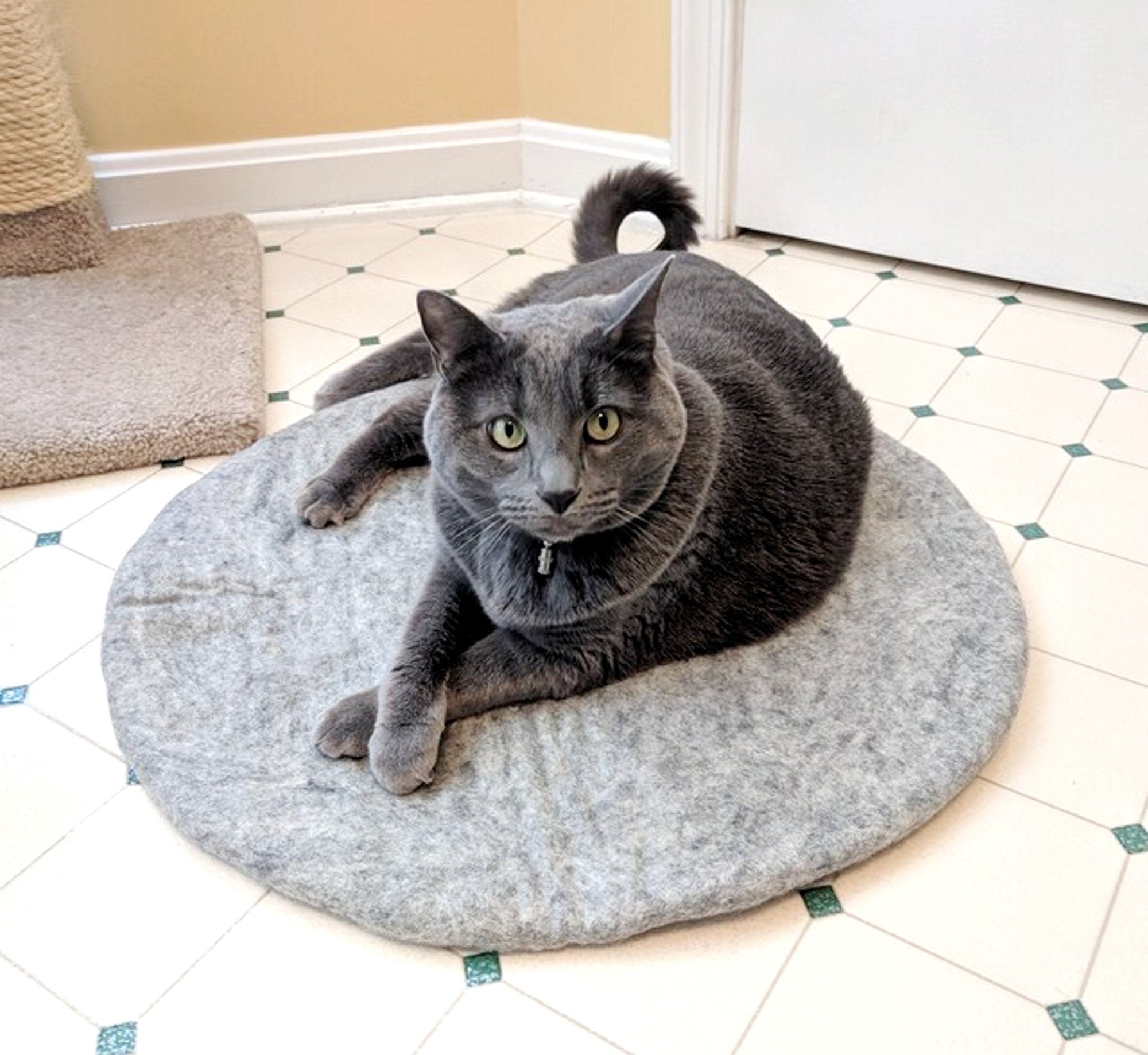 Handmade Gray Wool Pet Mat | Felt Dog Bed, Cat Lounger