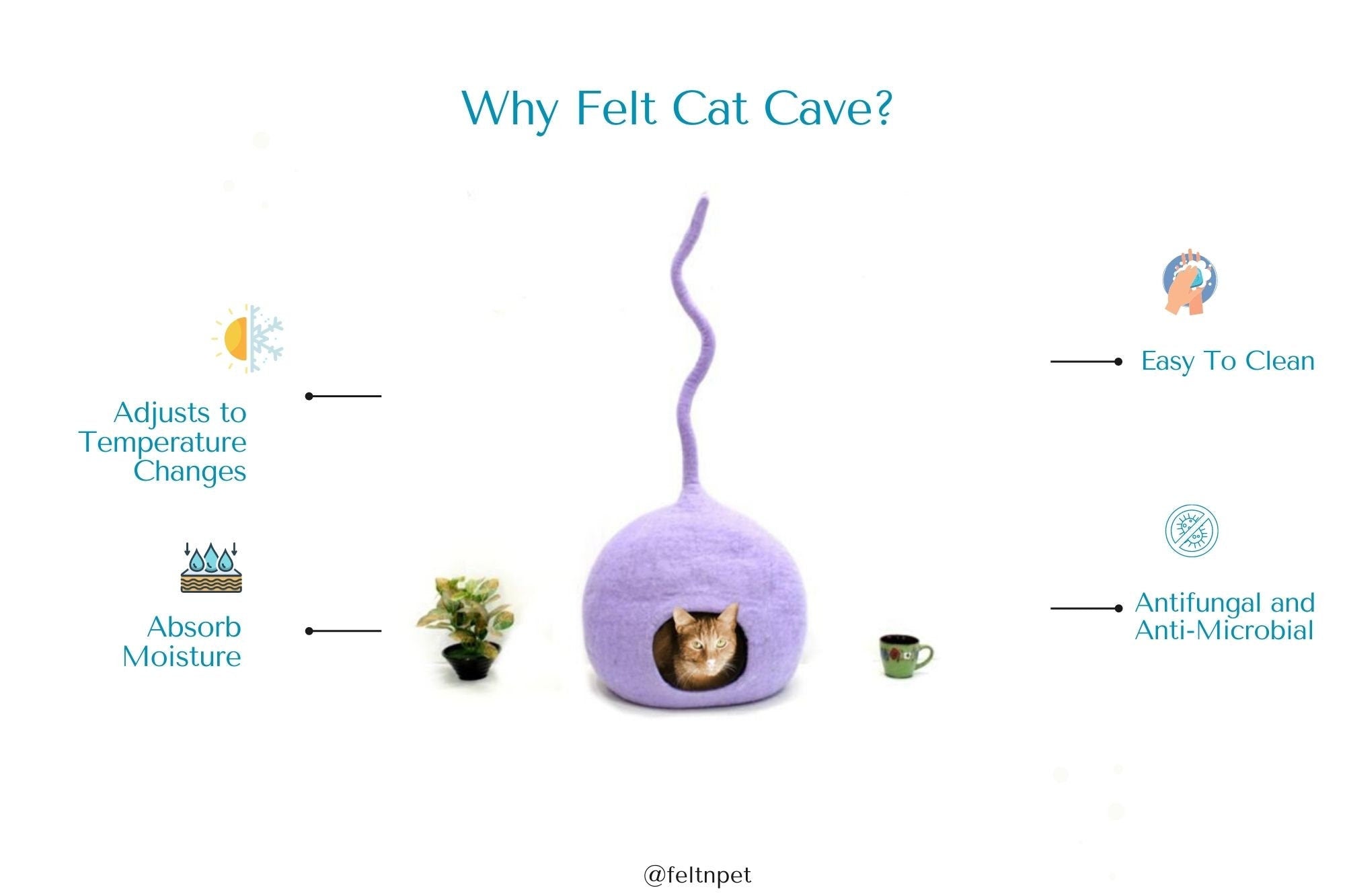Felt Cat Cave – Purple Wool Pet Bed, Handmade in Nepal