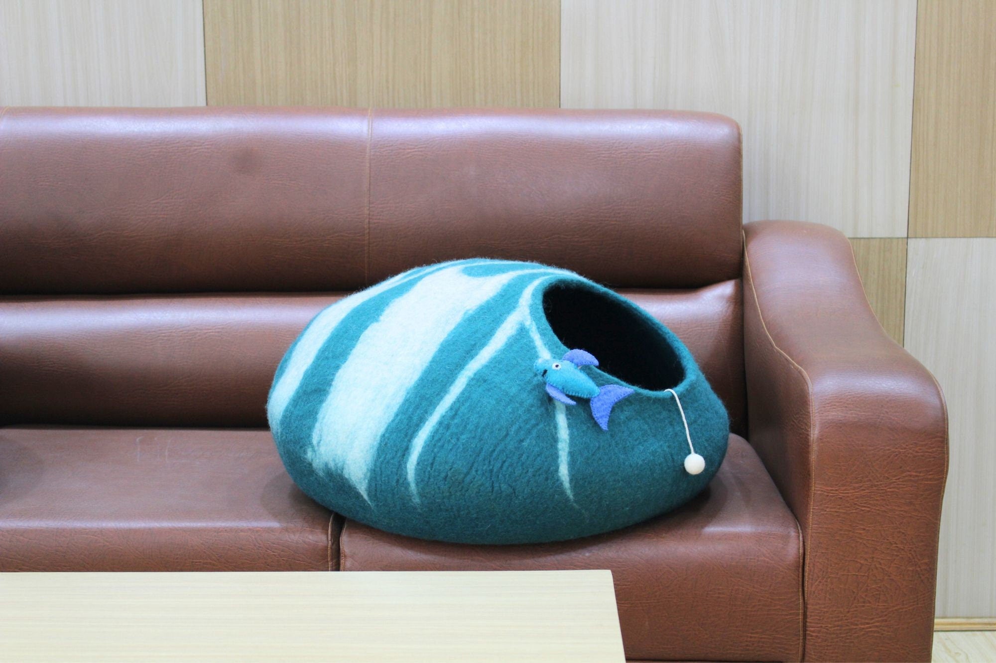 Large Striped Wool Cat House- Felt Cat Cave- Modern Pet Furniture- Premium Wool Kitty House- Gift For Pet Lovers