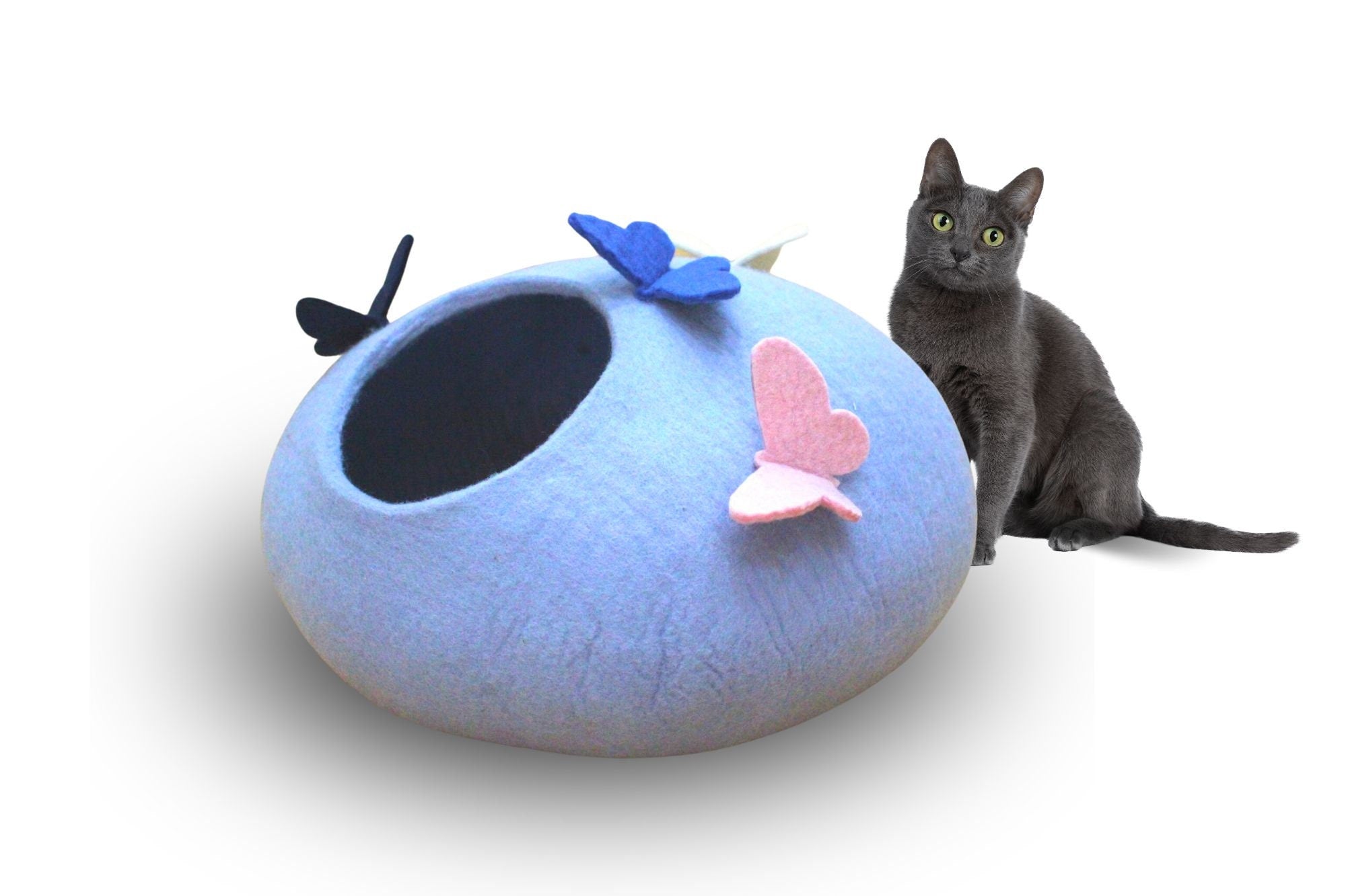 Wool Felt Butterfly Cat Cave Bed - Handmade Cat House - Premium Felt - Free From Toxic Chemicals - Kitty Warmer - Gift For Pets