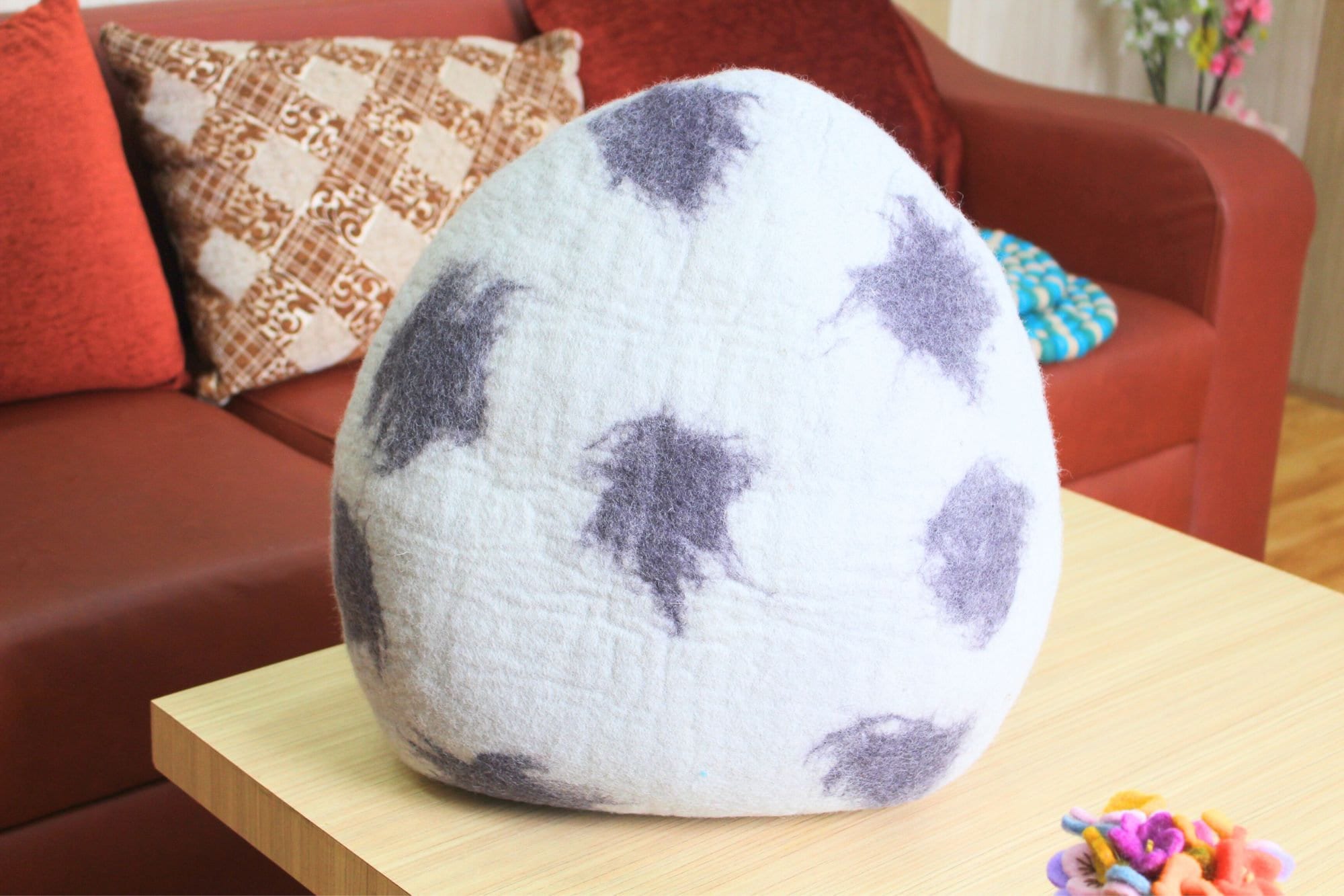 Felted Polka Dot Cat Cave Bed – Natural Wool Hideaway