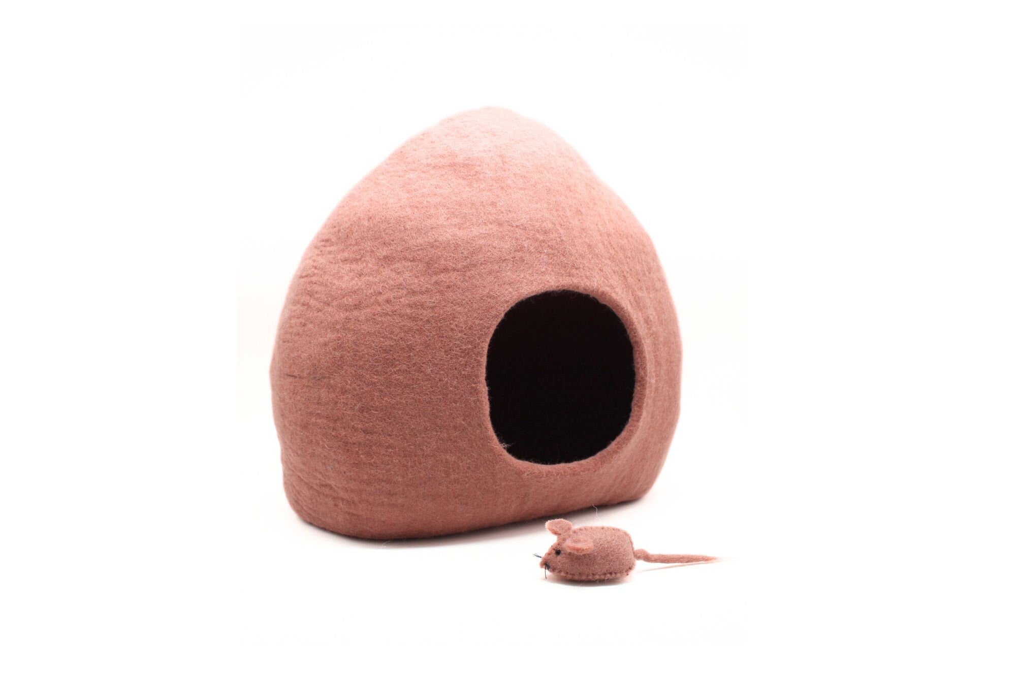 Rose Pink Cat Bed- Wool Cat House Made Using 100% Pure & Natural Wool- Premium Wool Pet Bed - Soft and Cozy Pet Bed