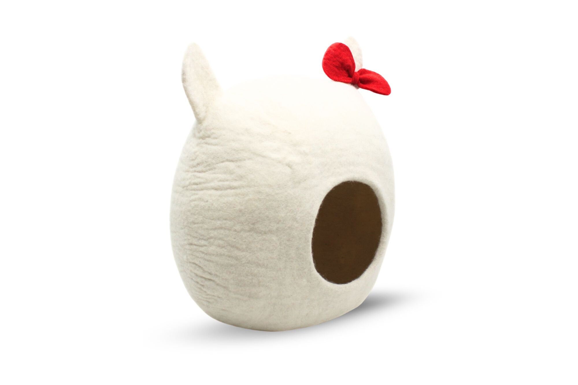 Cute White Handmade Felt Wool Cat Bed From Pure Wool- Gift For Your Cat