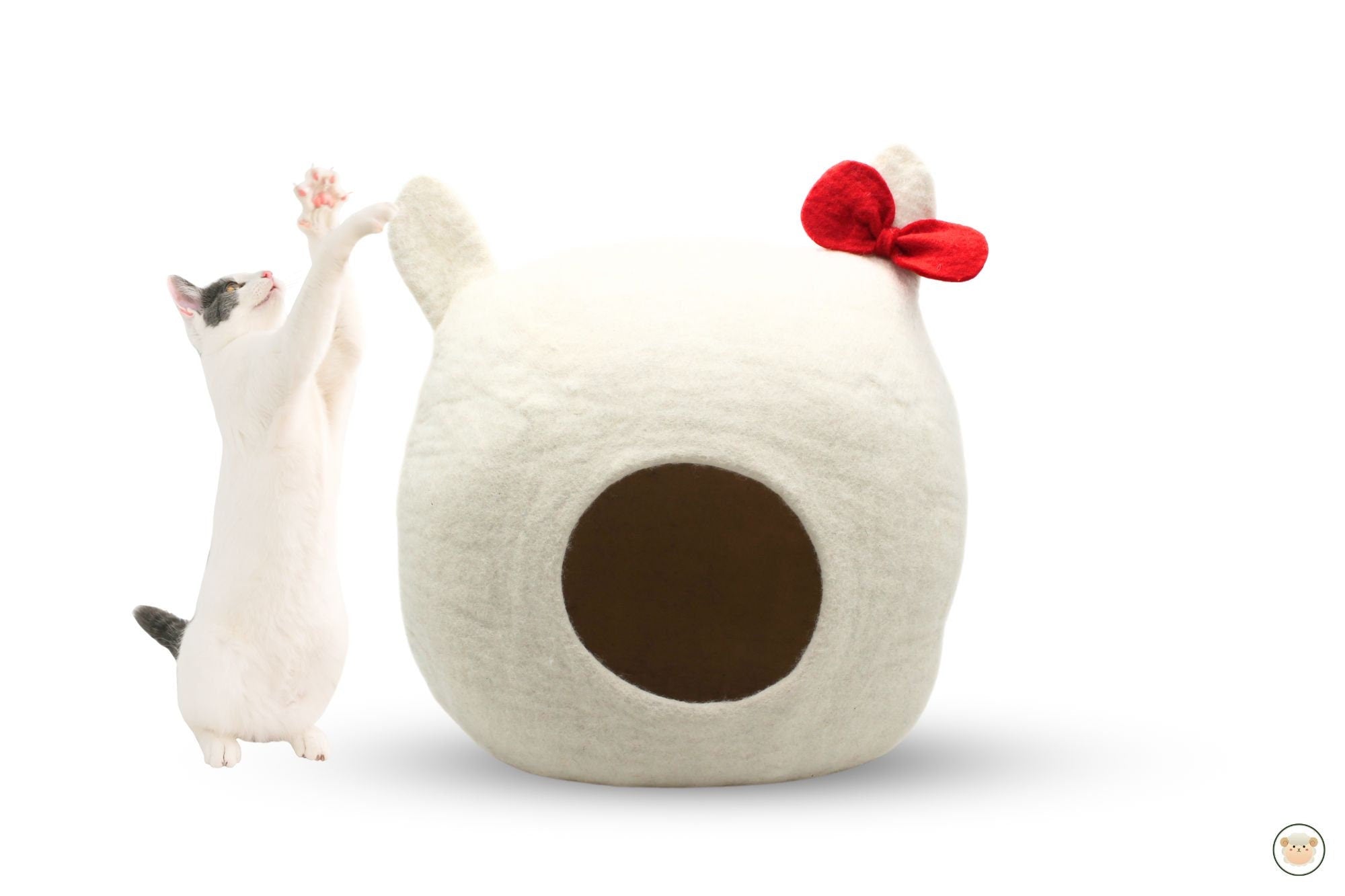 Cute White Handmade Felt Wool Cat Bed From Pure Wool- Gift For Your Cat