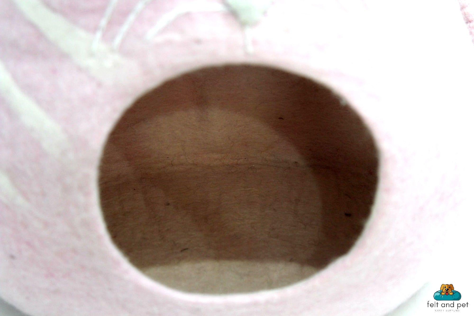 Hand Felted Wool Cat Cave – Pink Cat Head Design, Cozy Pet Bed