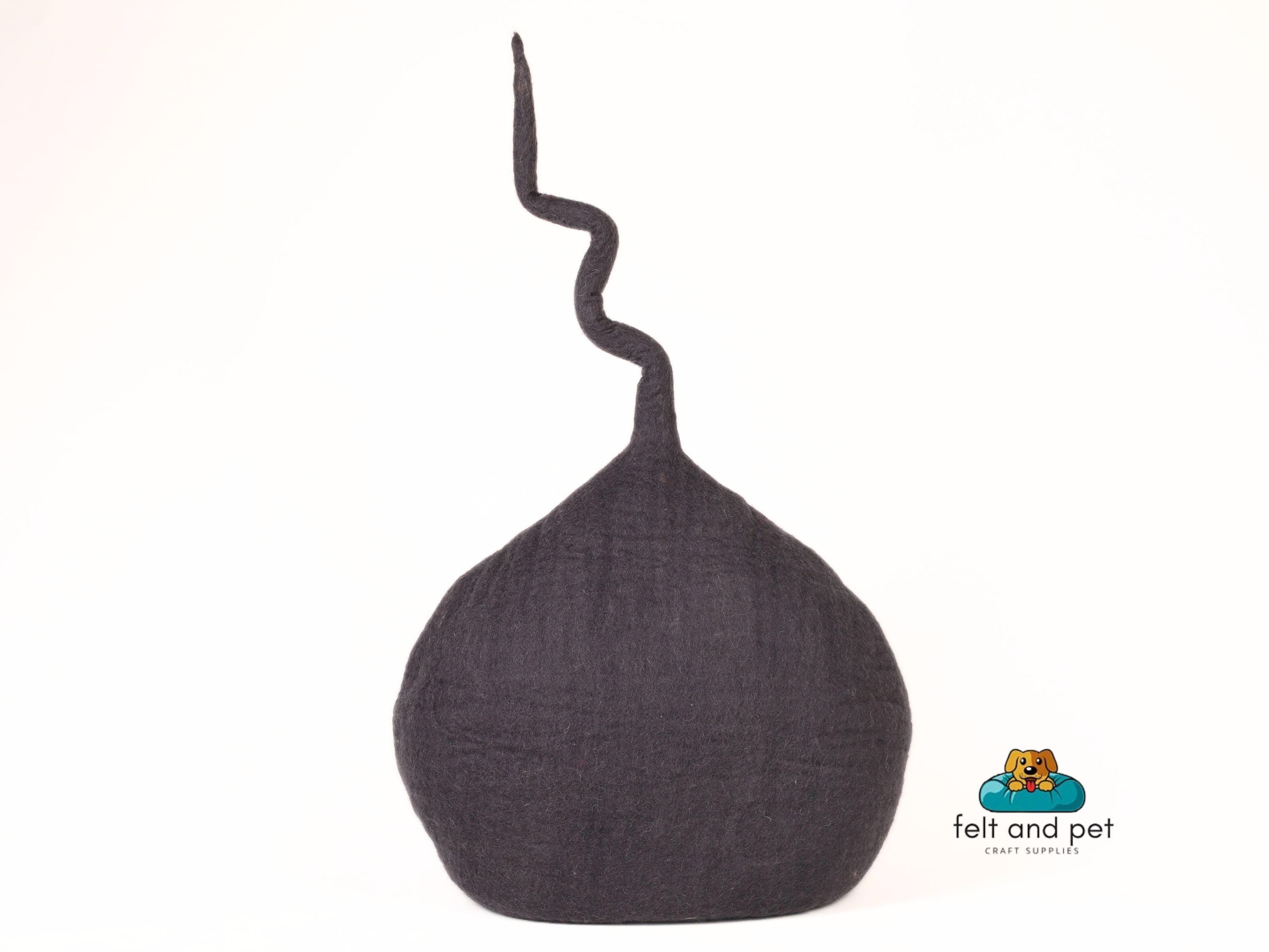 Ash Grey Wool Cat House With Tail, Handmade Cat Cave Using 100% Pure & Natural Wool, AZO Free, Soft And Cozy Pet Bed