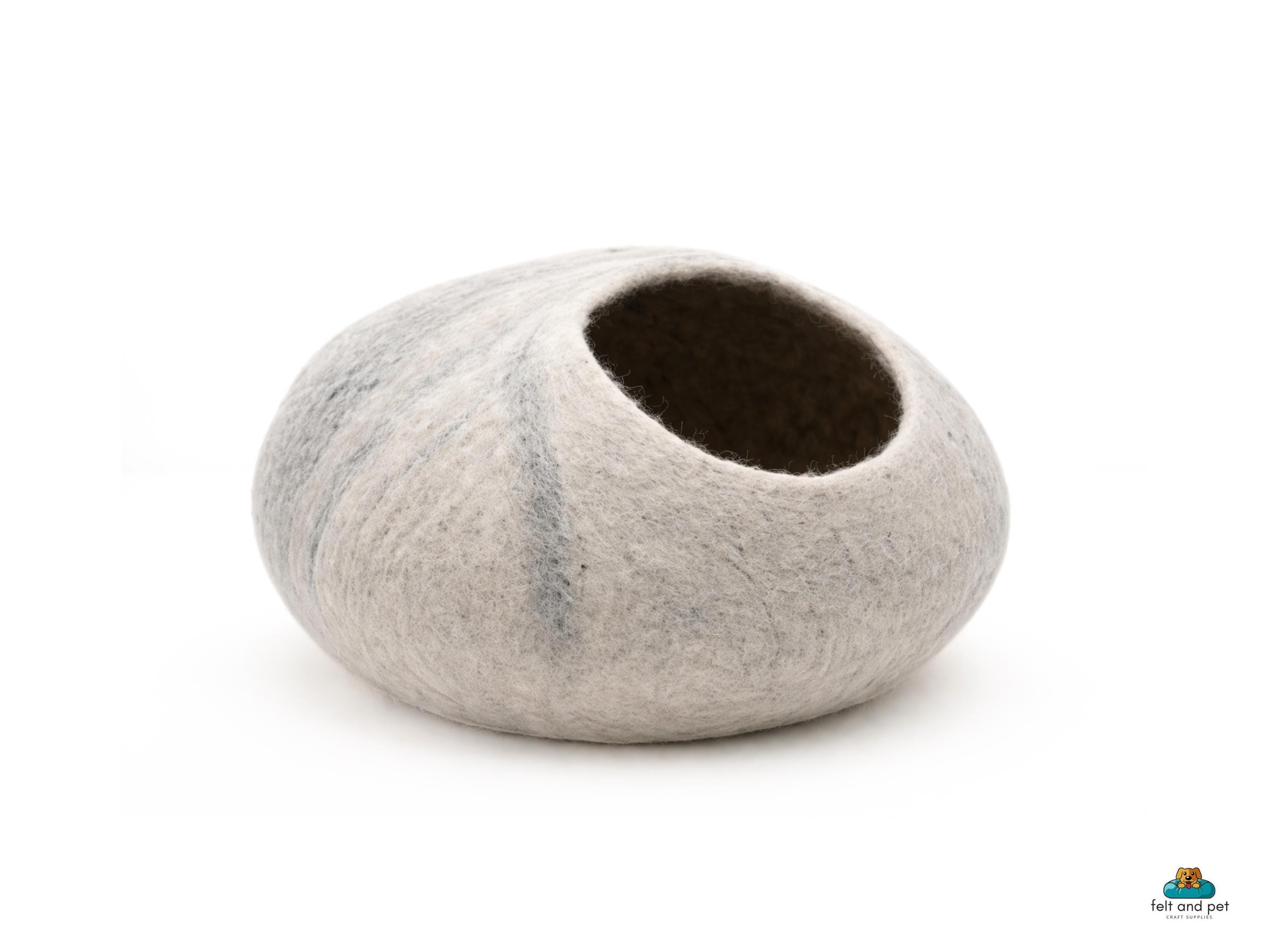 Offwhite Handmade Felt Cat House- Wool Cat Bed- Pet Furniture- Customizable Round Cat Caves Made Using 100% Premium Wool