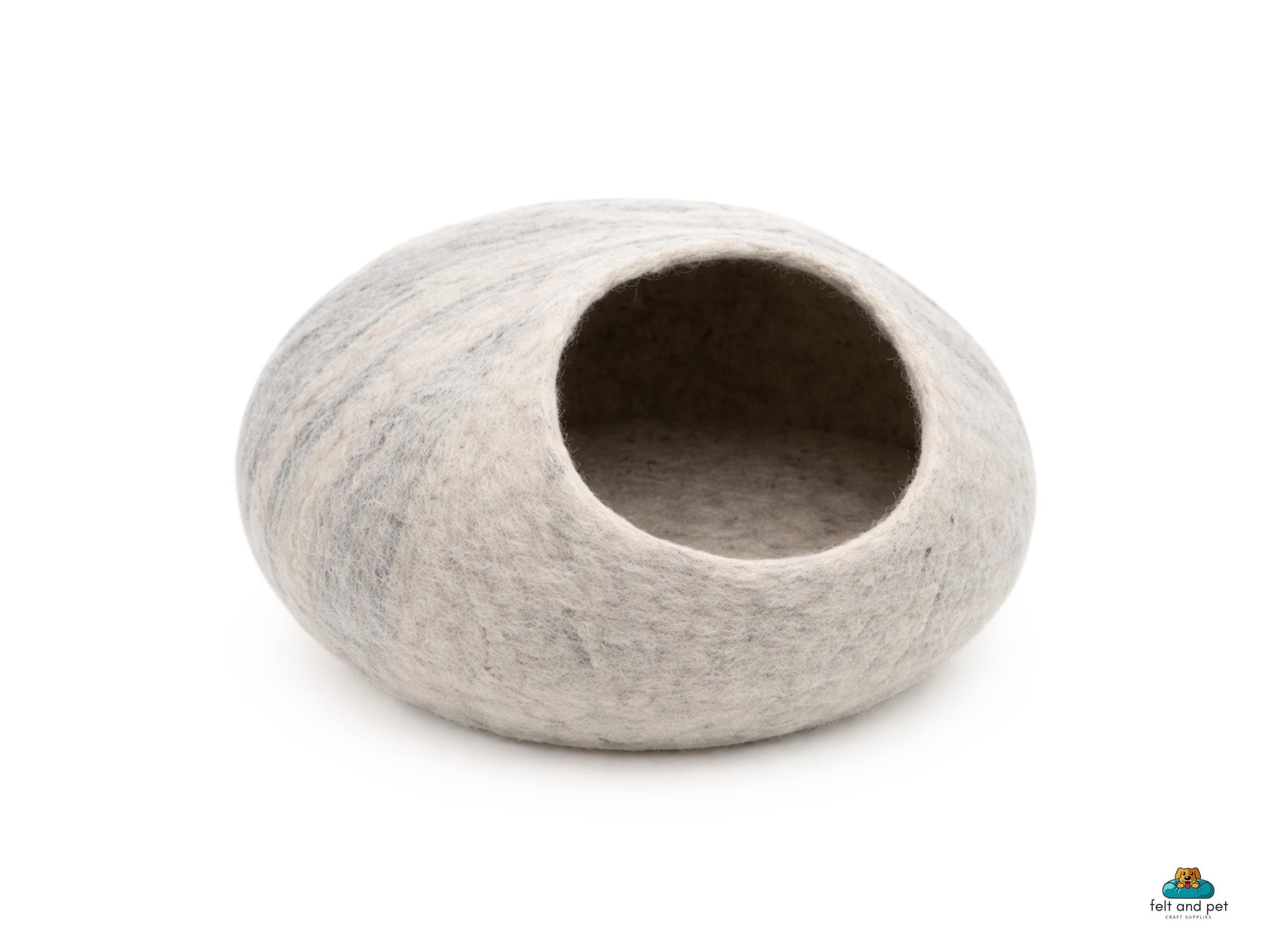 Offwhite Handmade Felt Cat House- Wool Cat Bed- Pet Furniture- Customizable Round Cat Caves Made Using 100% Premium Wool