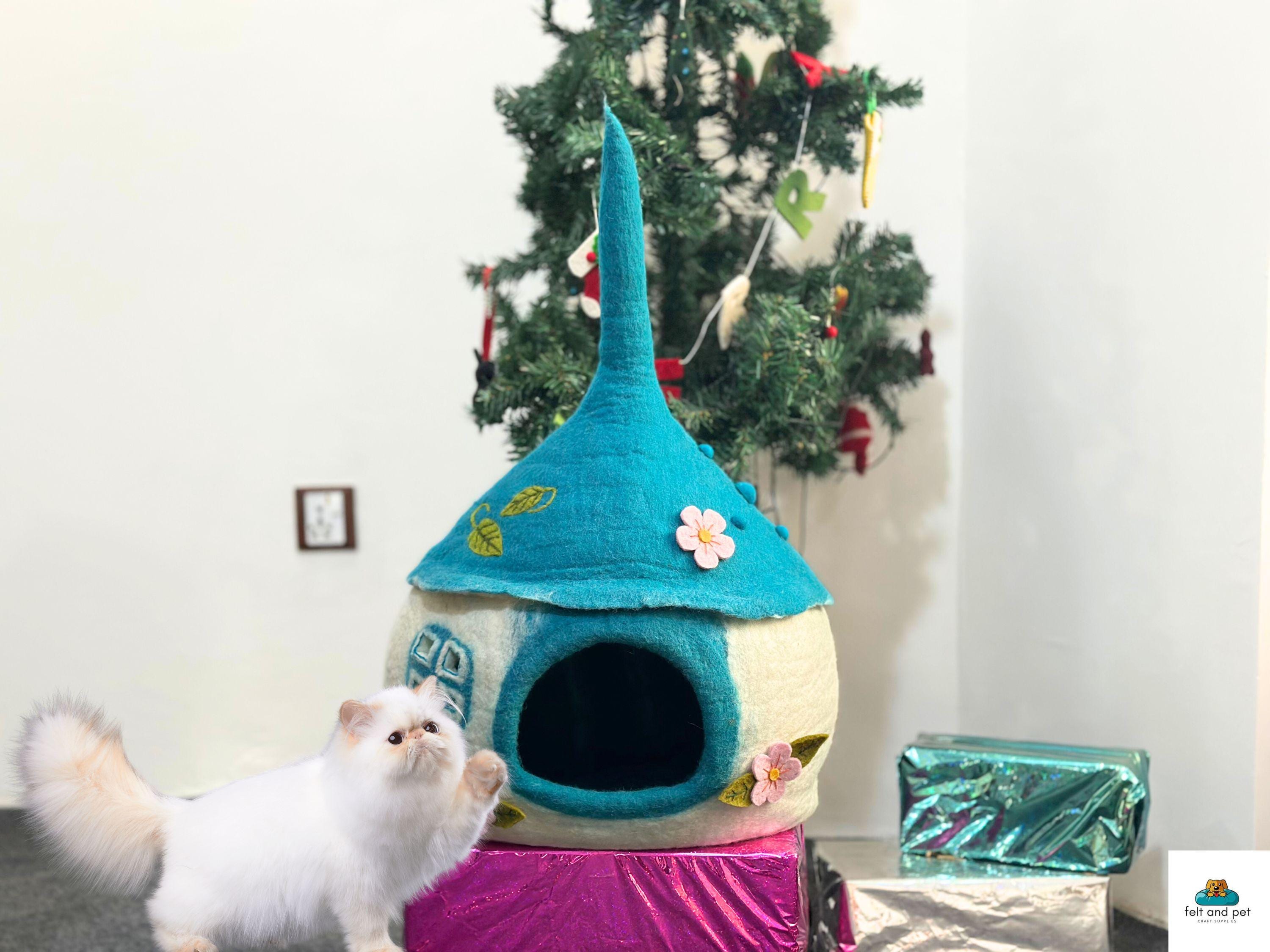 Mosswood Cottage Cat Cave – Handmade Felt Cat Cave, Made in Nepal with 100% New Zealand Wool Enchanted Mushroom Cat House Bed.