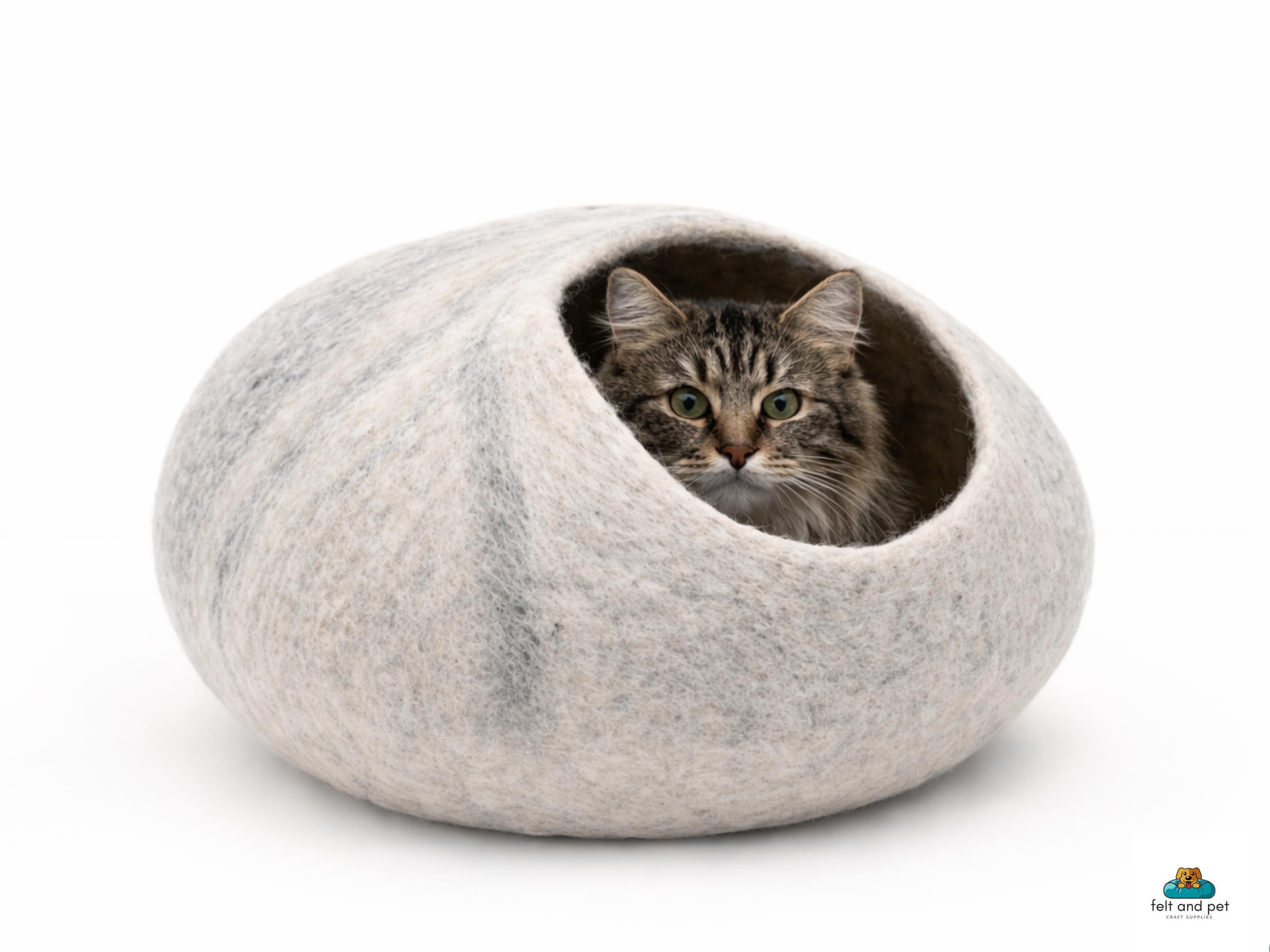 Offwhite Handmade Felt Cat House- Wool Cat Bed- Pet Furniture- Customizable Round Cat Caves Made Using 100% Premium Wool
