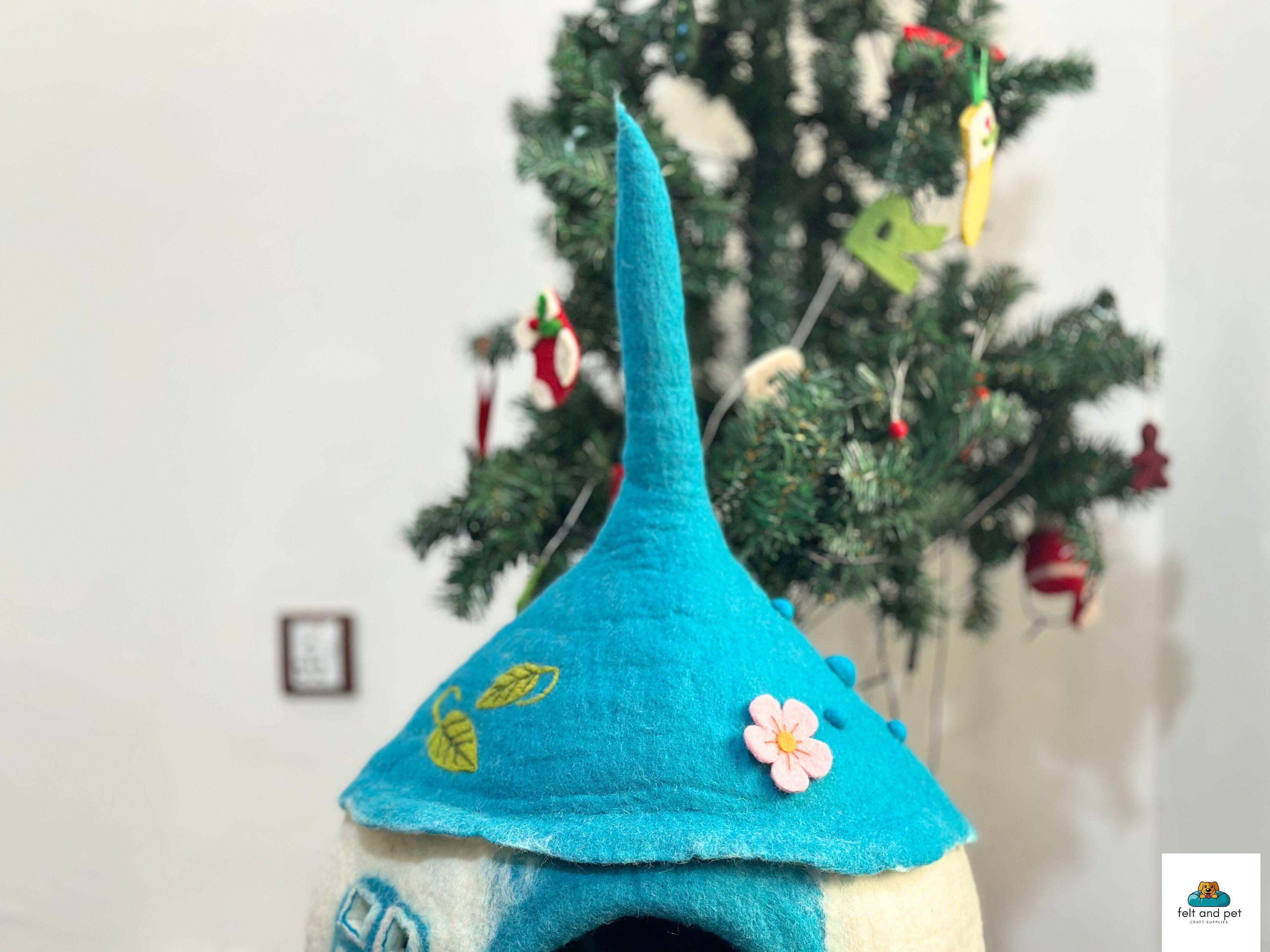 Mosswood Cottage Cat Cave – Handmade Felt Cat Cave, Made in Nepal with 100% New Zealand Wool Enchanted Mushroom Cat House Bed.