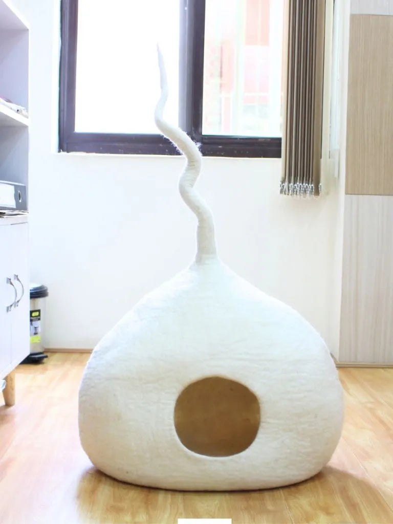Grande Tanière pour chat en feutre blanc Maison pour chat en laine de première qualité