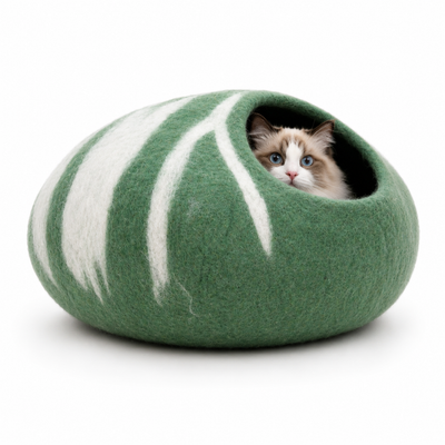 Casa para gatos de lana verde - Cueva grande para gatos, cama para gatos