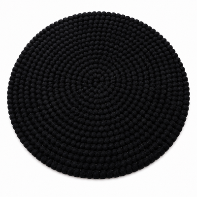 Handmade Solid Black Wool Round Area Rug