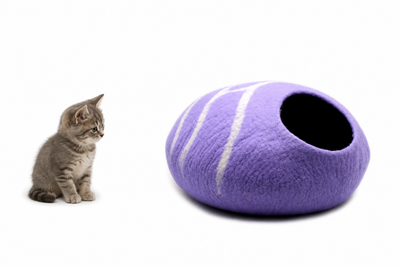 Kattenmand van vilt (paars) | Rond kattenbed met strepen |