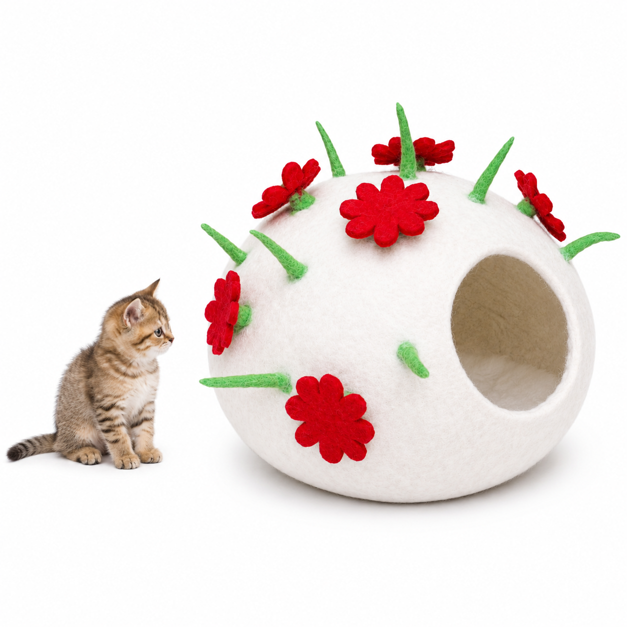 Adorable Felt Cat Cave - Soft, Cozy And Warm Wool Cat Bed - Cats Furniture- Safe & Eco-Friendly Gift for Pet Lovers