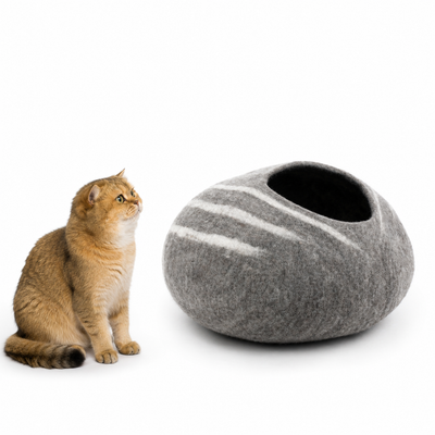 Niche pour chat en feutre–Lit pour chat en laine rayée, Maison pour animaux