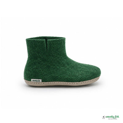 Forest Green Handmade Wool Felt Indoor Boot with Leather Sole