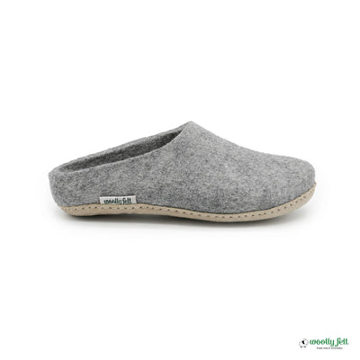 Natural Grey Handmade Wool Felt Indoor Slipper with Leather Sole