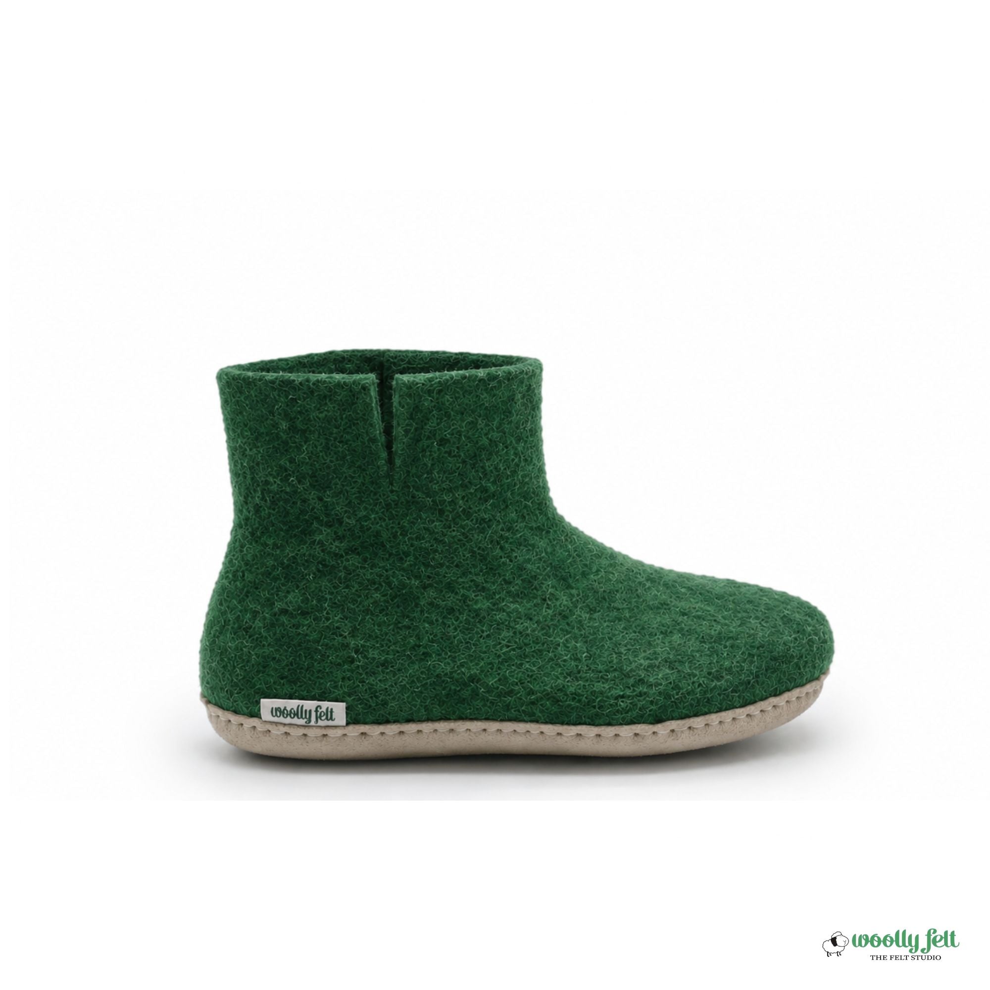 Forest Green Handmade Wool Felt Indoor Boot with Leather Sole